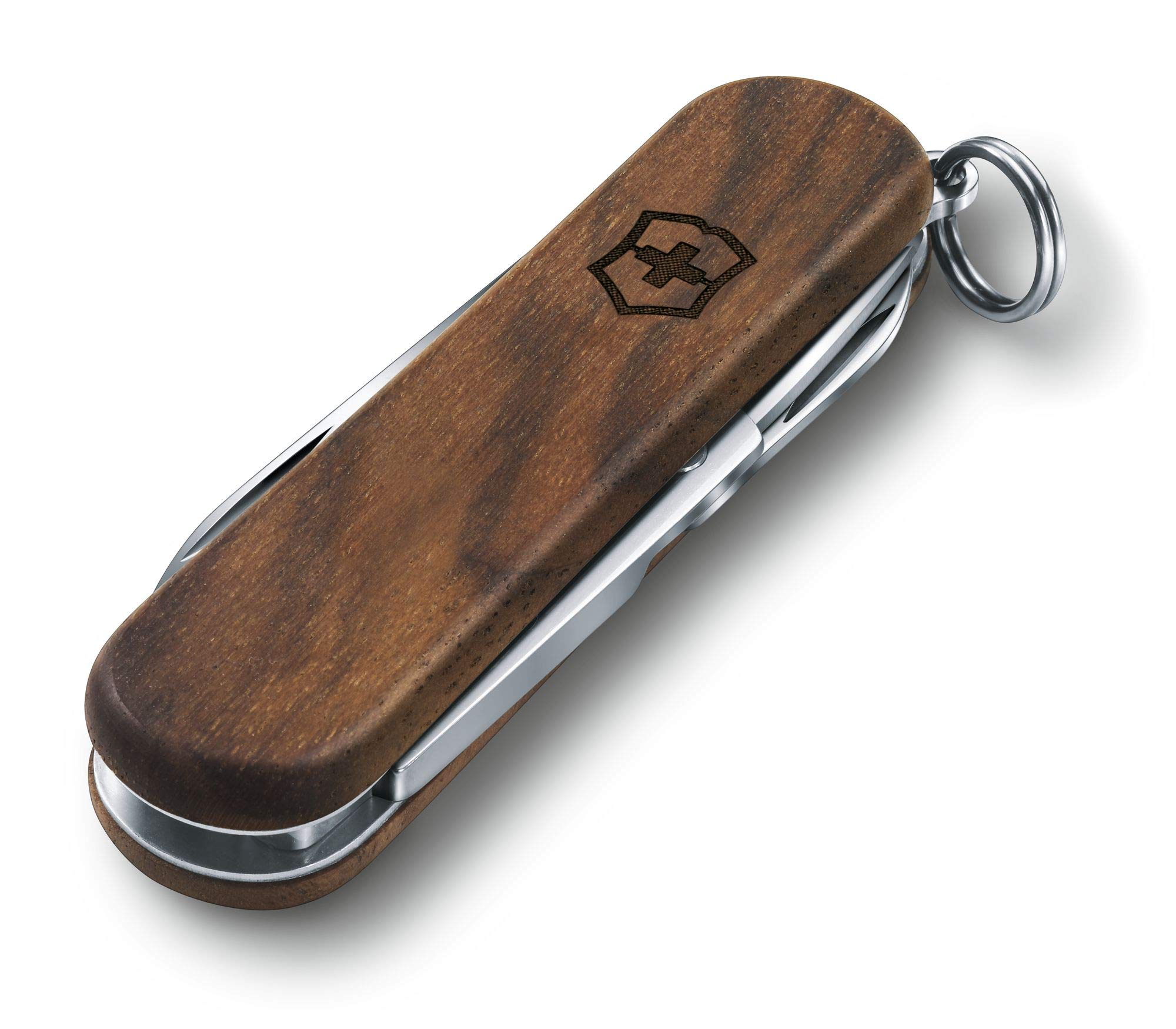 Victorinox Classic SD Walnut Swiss Army Knife - Compact 5-Function Pocket Knife with Small Blade, Screwdriver & Key Ring - Swiss Made Wood Handle - Perfect for Camping, Hiking & Everyday Carry (EDC)