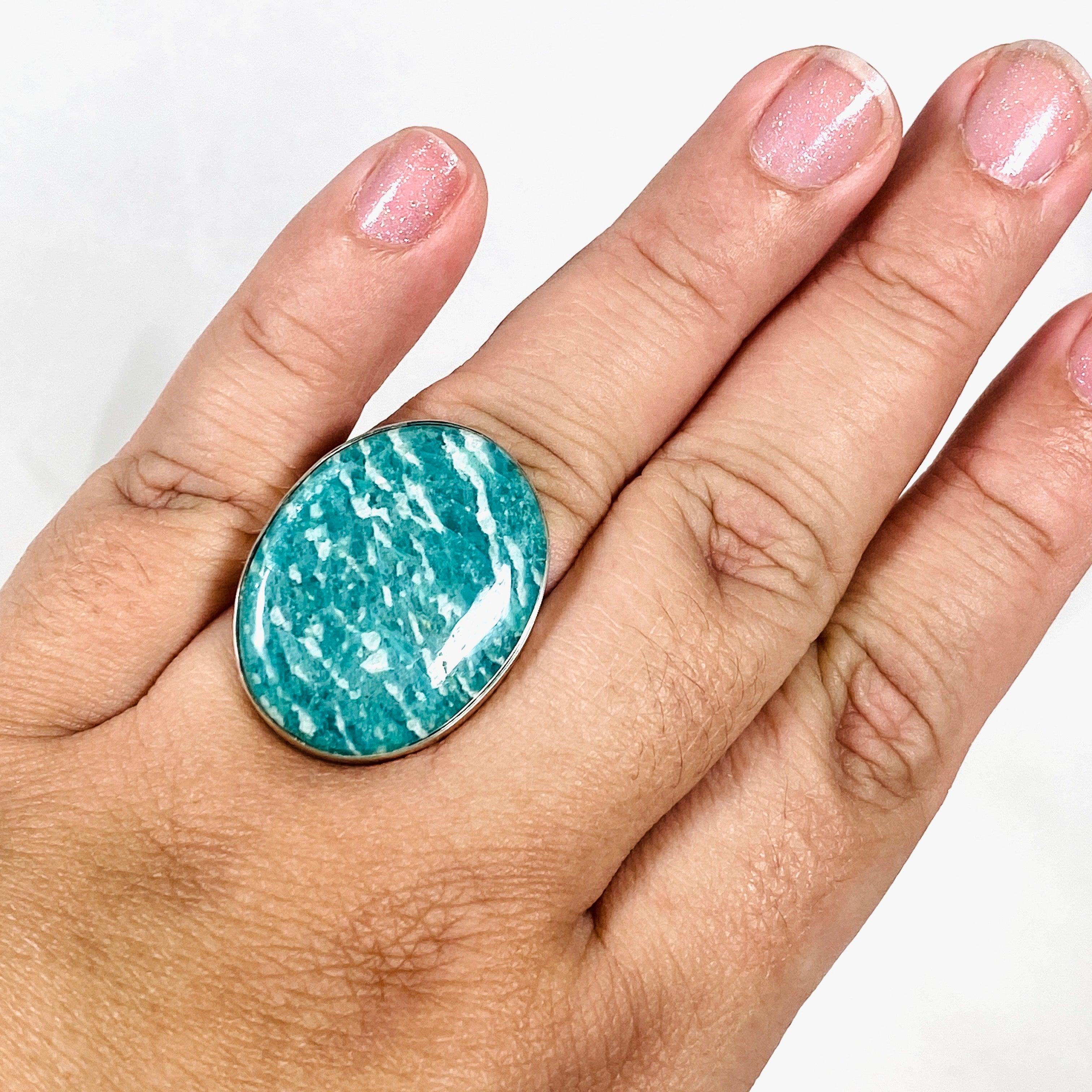 Amazonite Oval Ring Size 11 - KRGJ2890 - Elegant Gemstone Jewelry for Women, Perfect for Weddings, Parties & Everyday Wear