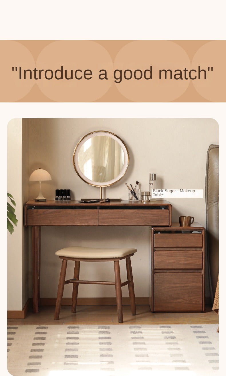 Premium Solid Oak & Black Walnut Wood Makeup Stool - Elegant Vanity Seat with Cushion for Bedroom, Dressing Room & Beauty Salon