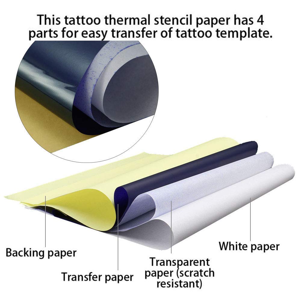 Premium 30PCS Tattoo Transfer Paper Set - 4 Layer Thermal Stencil Paper for Tattoo Artists & Printers (8.3×11.7 Inch) | Ideal for Tattoo Design Transfer, Stencil Creation & Professional Tattoo Studio Use