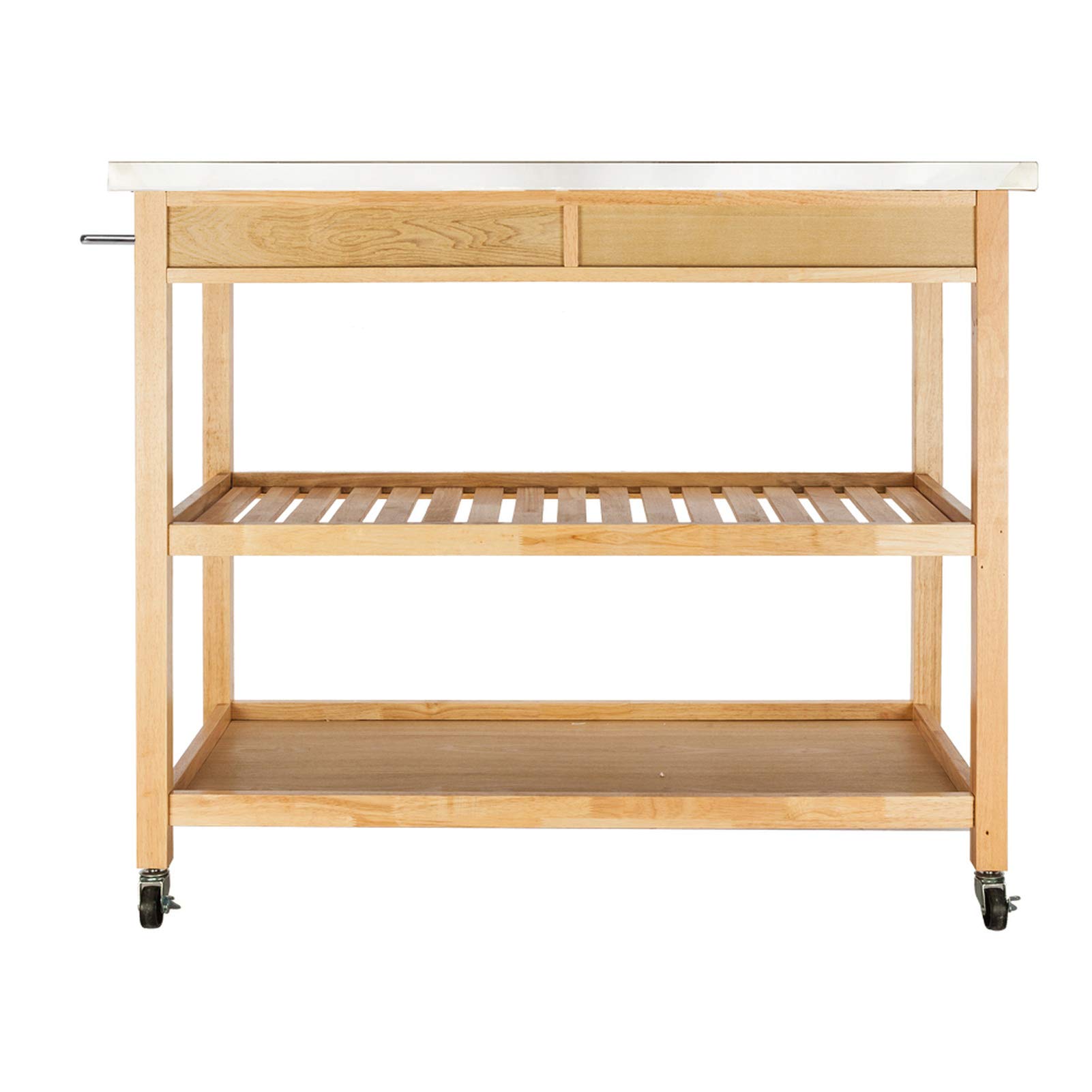 Mytunes Mobile Kitchen Cart with Stainless Steel Top, 2 Drawers & 2 Shelves - Burlywood Beige | Rolling Kitchen Island for Small Spaces, Pantry Storage & Food Prep Station