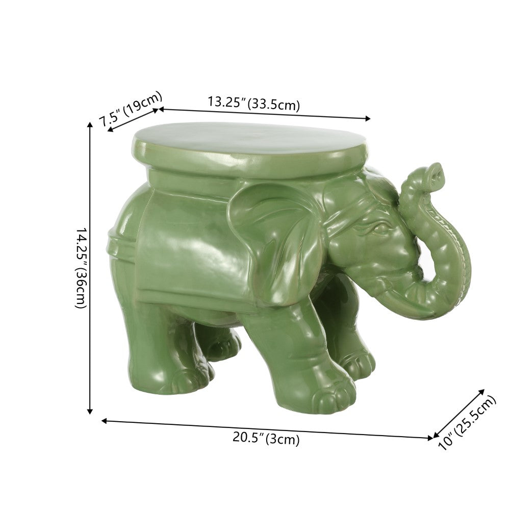 14.2 Inch White Elephant Ceramic Garden Stool - Outdoor Patio Decor, Side Table, Plant Stand for Home & Garden Use