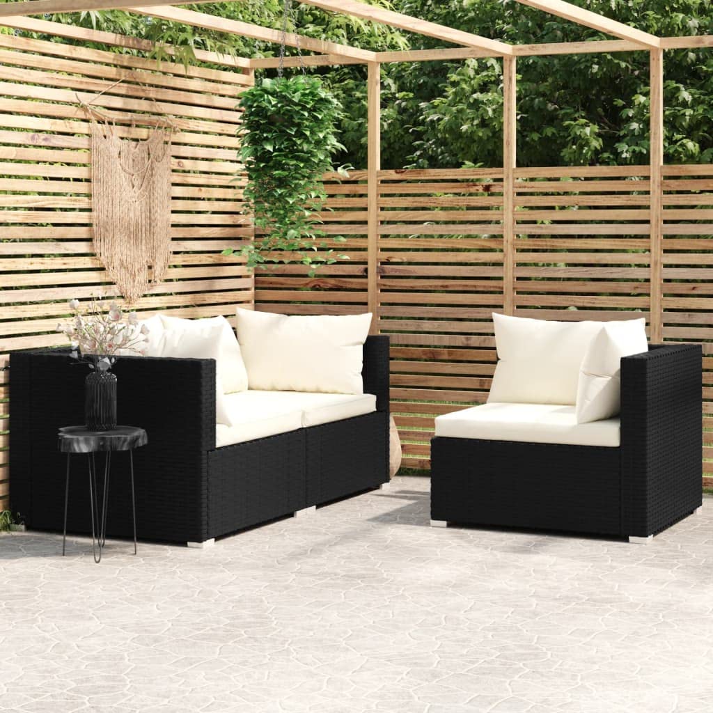 3-Piece Patio Lounge Set with Cushions - Black Poly Rattan Outdoor Furniture for Garden, Poolside & Backyard Relaxation (27.15g)