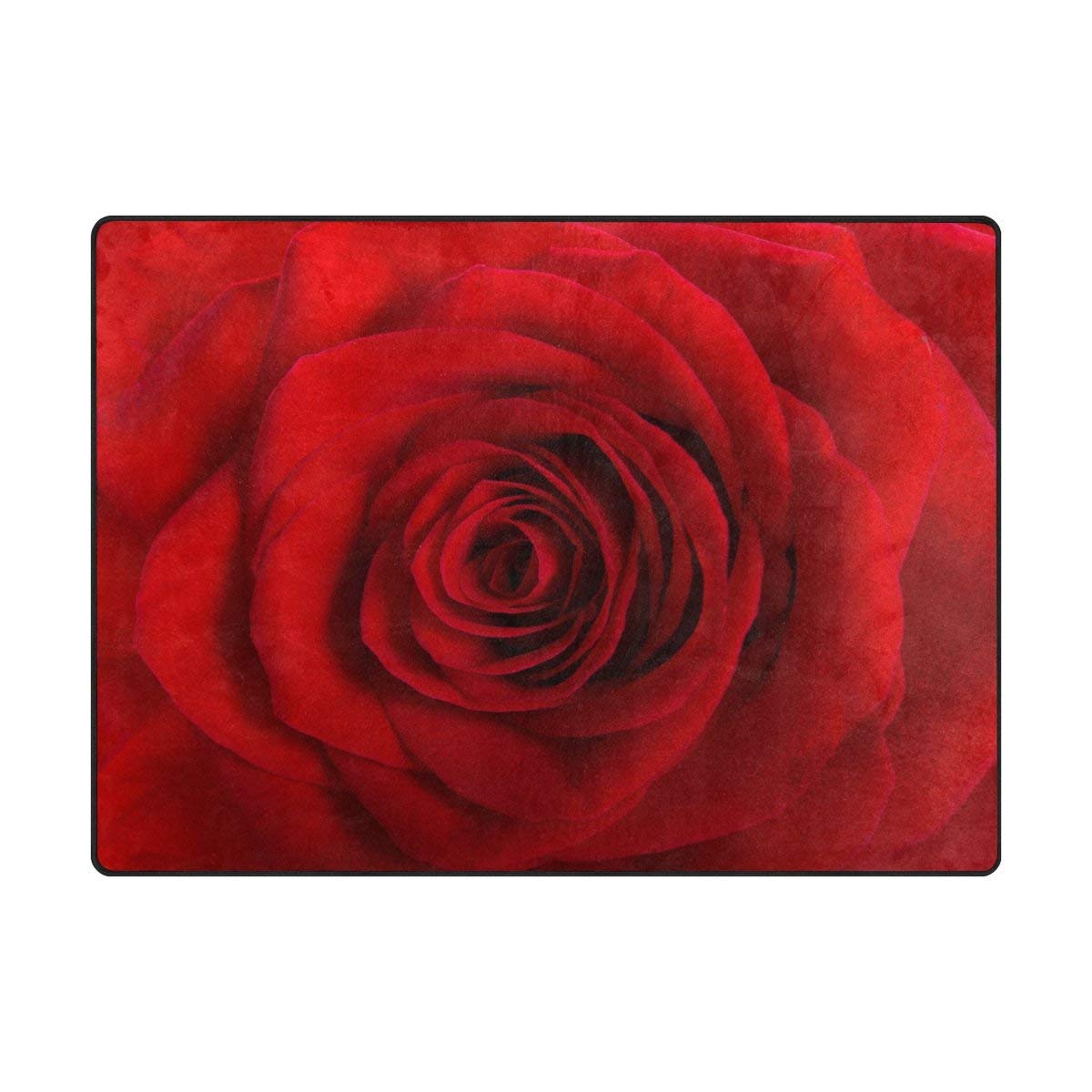 ALAZA Romantic Red Rose Floral Area Rug - 7' x 5' Soft Non-Slip Carpet for Living Room, Bedroom, Dorm Decor | Perfect for Valentine's Day Gift, Anniversary & Home Decoration