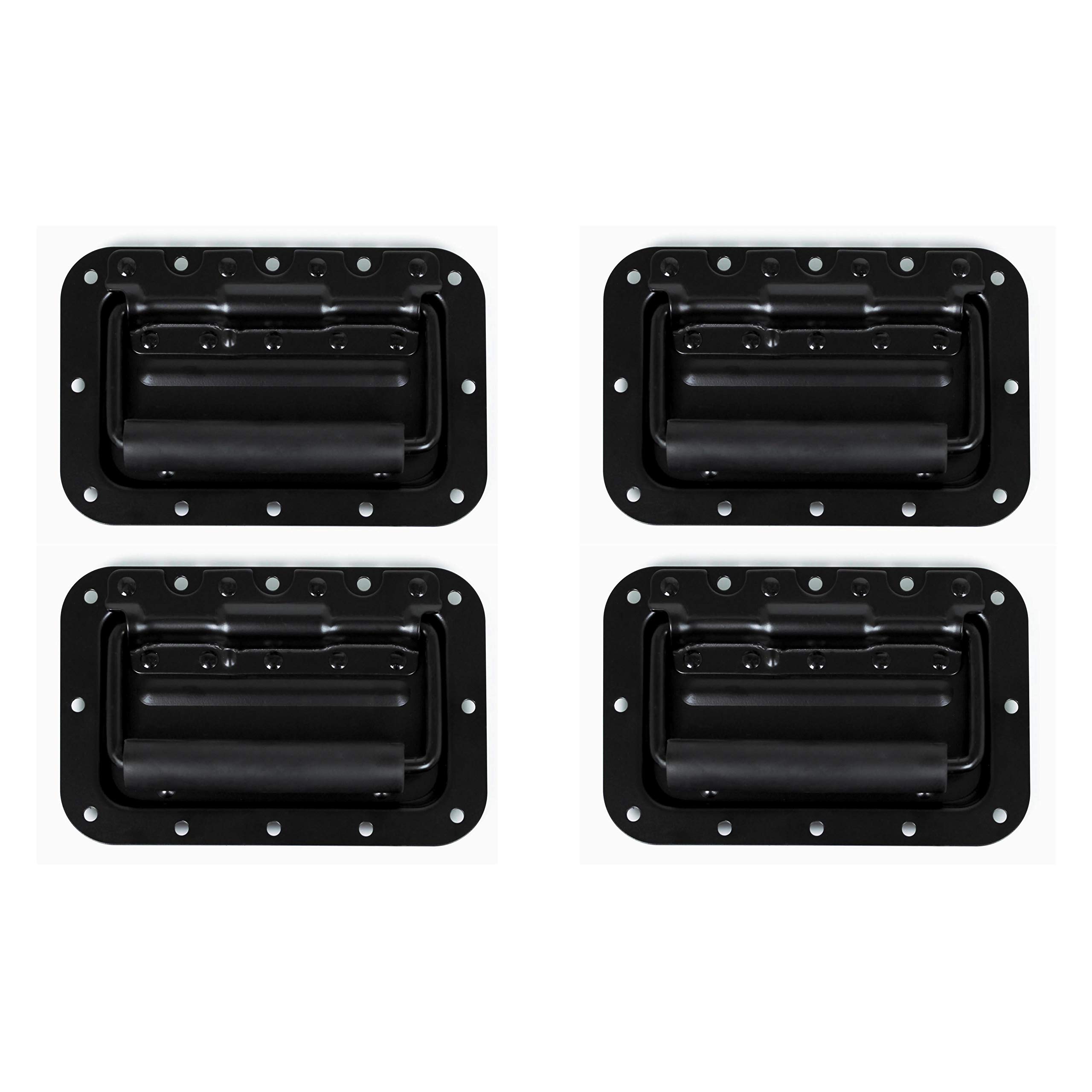 4 Pack Medium Spring Loaded Steel Recessed Handles - Black with Padded Grip for Case, Chest, Cabinet & Speaker Box - Durable Hardware for Storage & Audio Equipment Organization