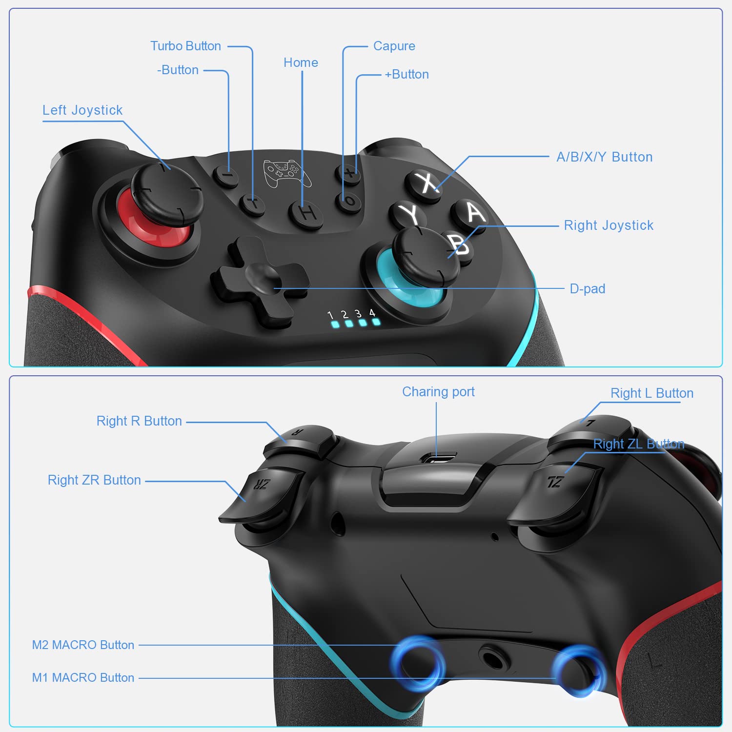 Wireless Switch Pro Controller for Nintendo - Upgraded Programmable Gamepad for Gaming