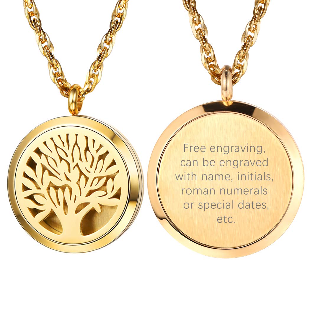 PROSTEEL Personalized Tree of Life Locket Essential Oil Diffuser Necklace - 18K Gold Plated Aromatherapy Jewelry for Women | Valentine's Day & Christmas Gift | Perfect for Yoga, Meditation & Stress Relief