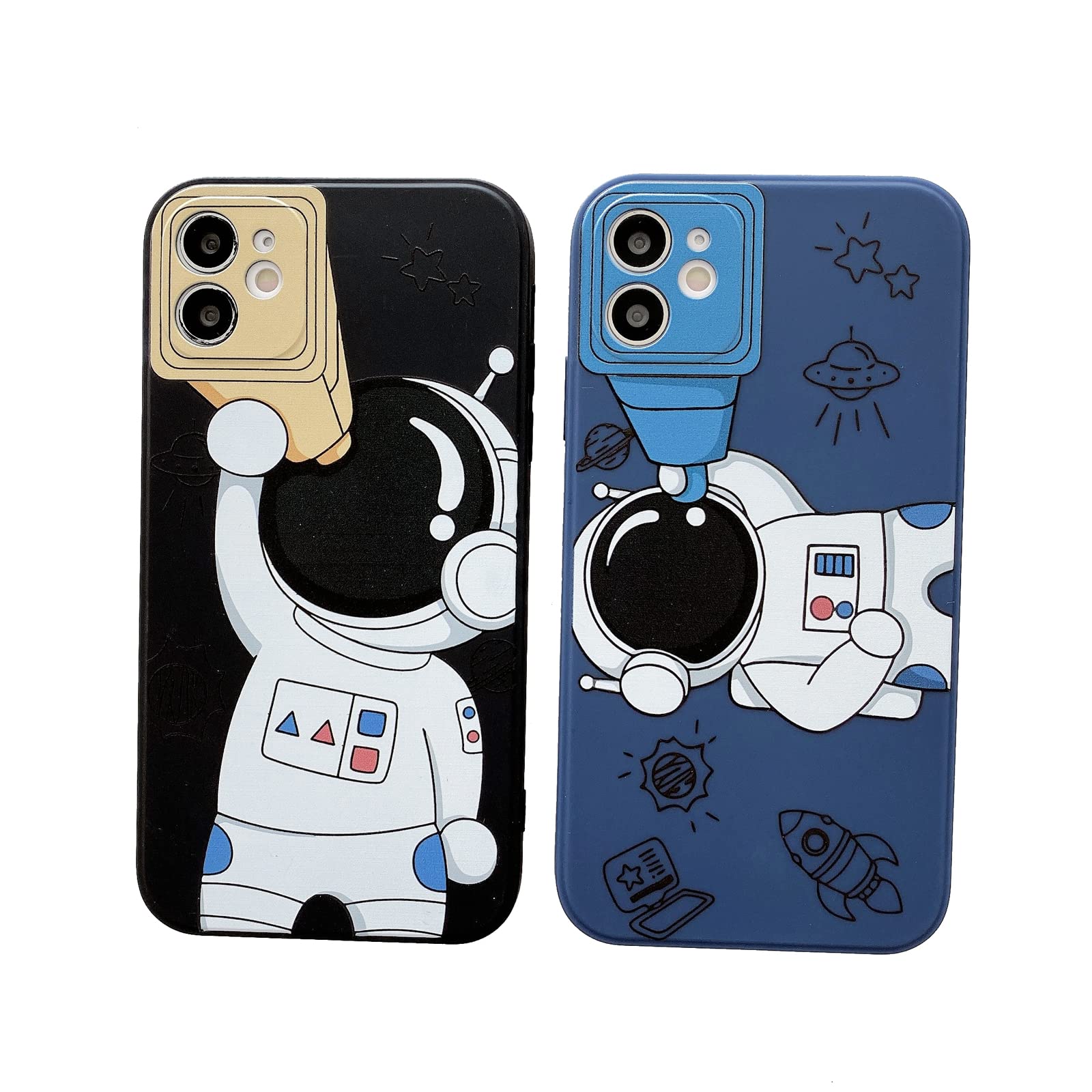 Premium Space Astronaut Silicone Phone Case for iPhone 13 Pro Max/12 Mini/11 Pro - Anti-Slip Protective Cover with Telescope Design (Black) - Perfect for Space Enthusiasts & Sci-Fi Fans