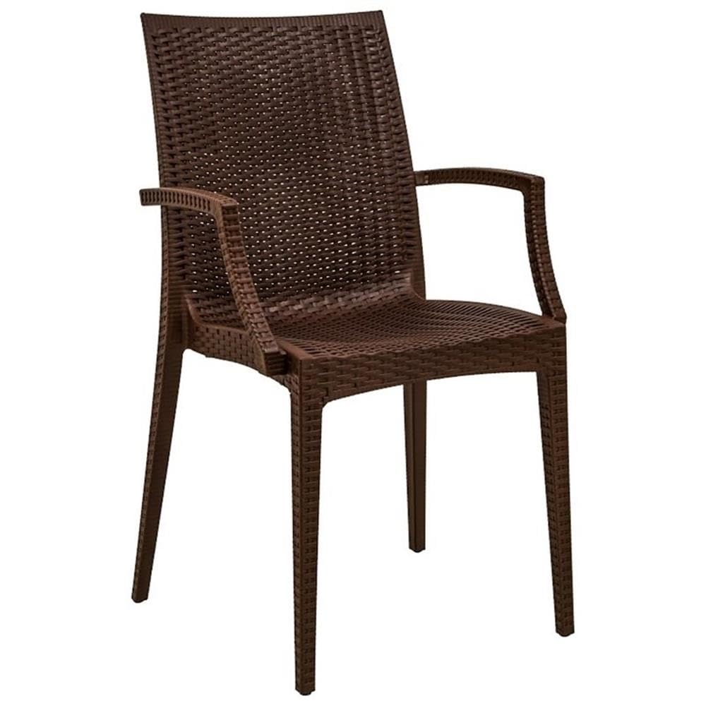 LeisureMod Modern Indoor/Outdoor Woven Rattan Armchair - Brown Accent Chair for Patio, Living Room & Garden Decor