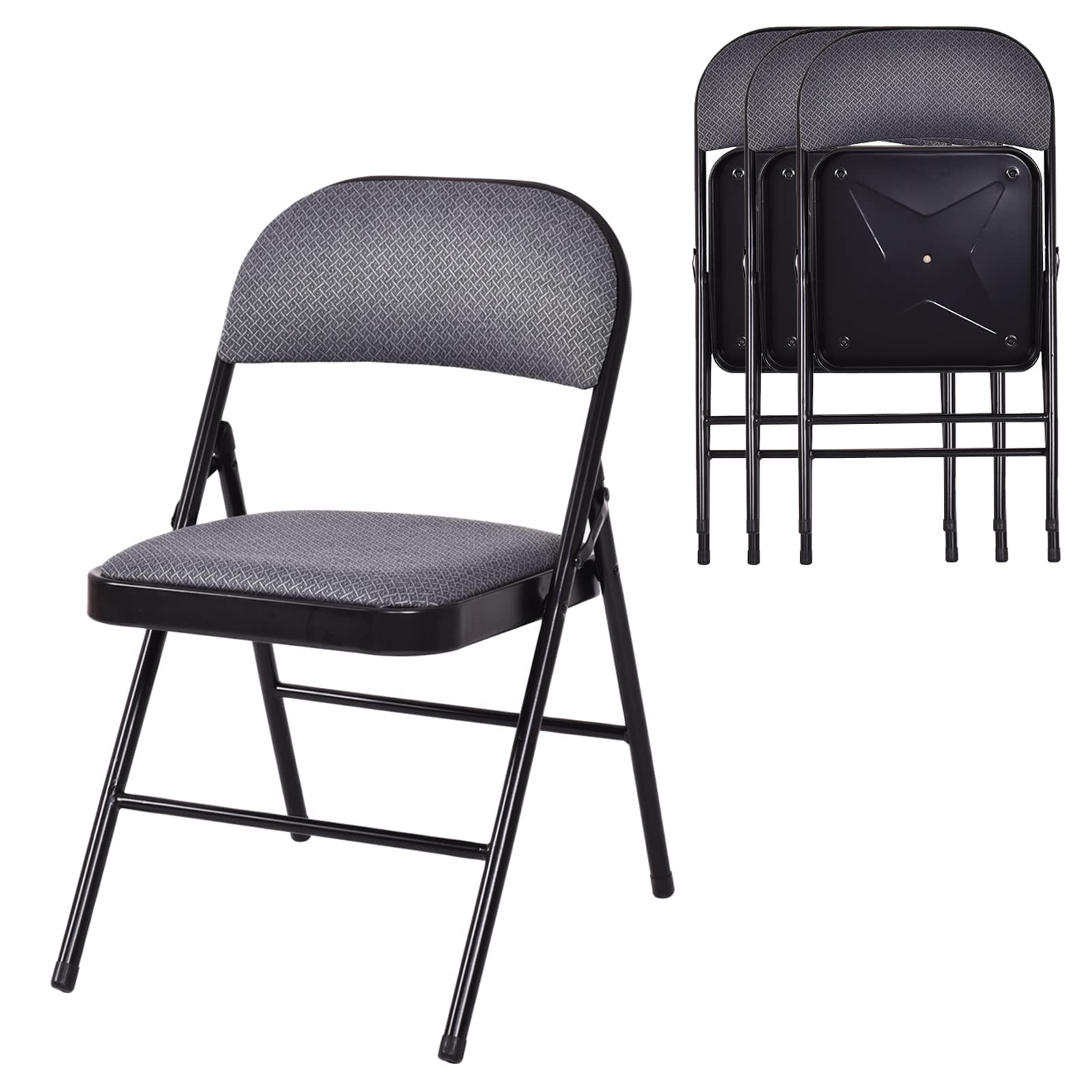 ARLIME 4-Pack Folding Chairs with Padded Seat & Back - Portable Metal Frame Chairs for Home, Office, Camping, Picnics & Outdoor Events - Set of 4 Comfortable Upholstered Chairs