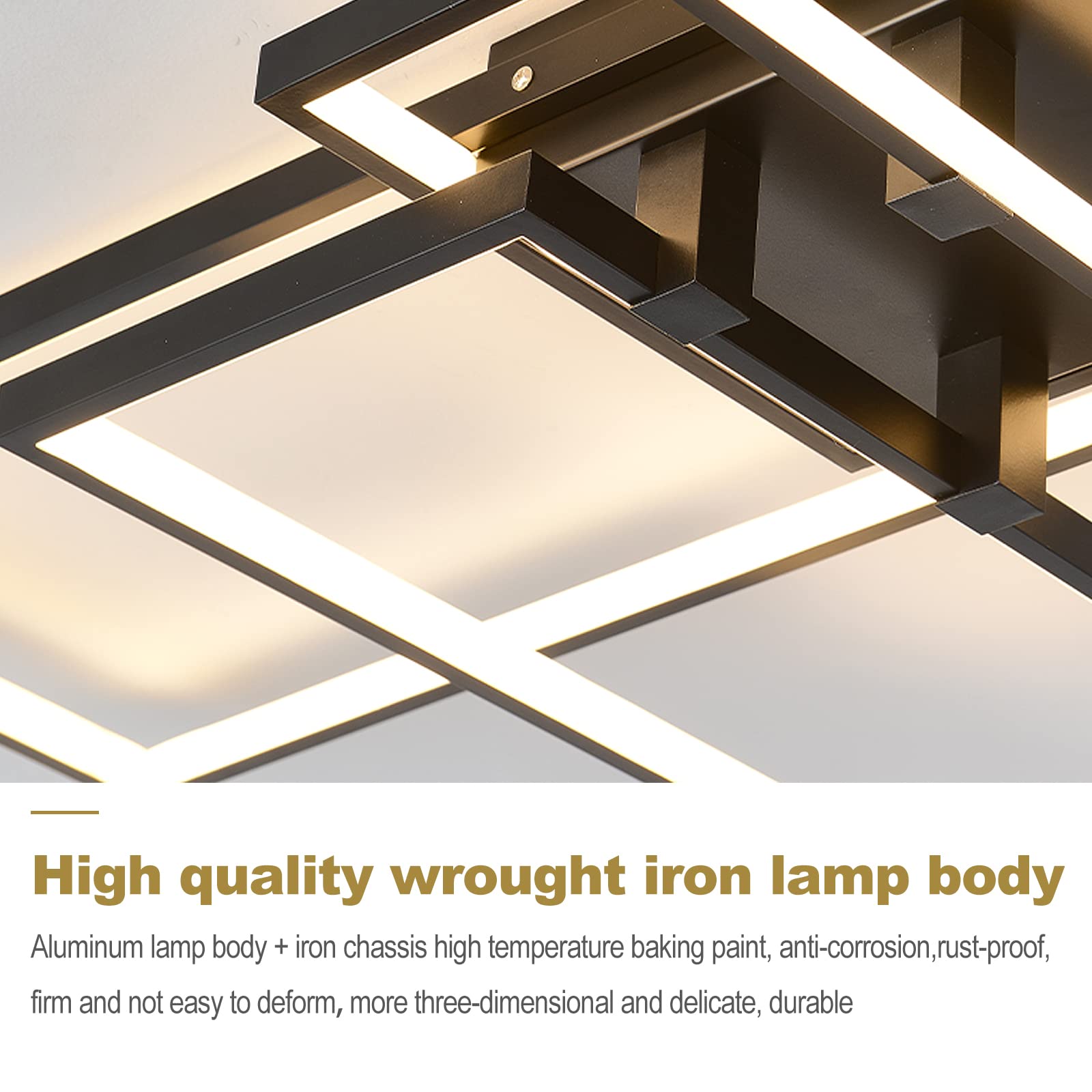 Becailyer 71W LED Flush Mount Ceiling Light with Remote - 4 Square Acrylic Modern Ceiling Lamp in Black - Dimmable 3000K-6000K for Bedroom, Kitchen, Living Room & Study - Perfect for Ambient Lighting and Home Decor