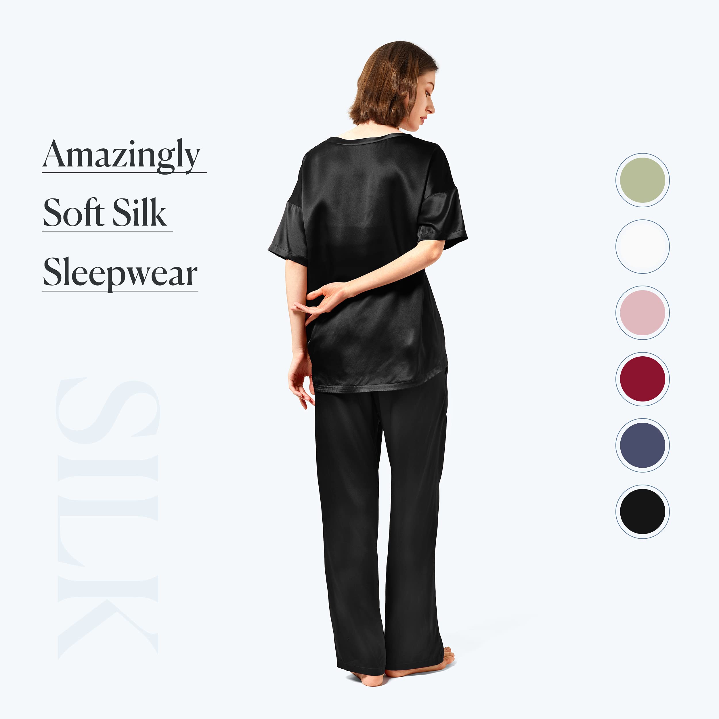 Mommesilk 100% Mulberry Silk Pajama Set for Women - Half Sleeve Summer Sleepwear, Machine Washable Silk PJs - Perfect for Relaxing at Home, Lounging & Comfortable Nighttime Sleep
