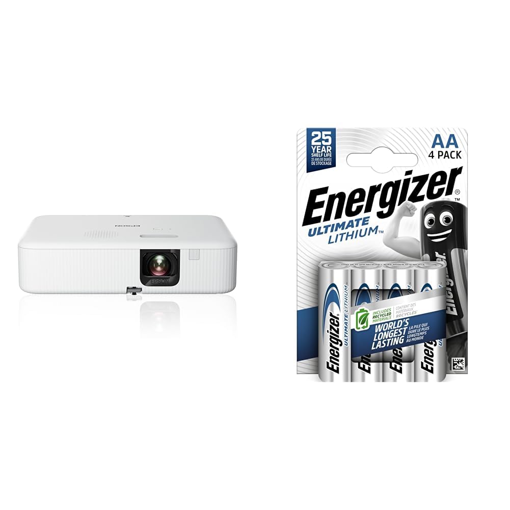 Epson CO-FH02 Full HD 1080p 3000 Lumen Home Theater Projector with Energizer Ultimate Lithium AA Batteries (4-Pack) - Perfect for Movie Nights, Gaming & Home Entertainment