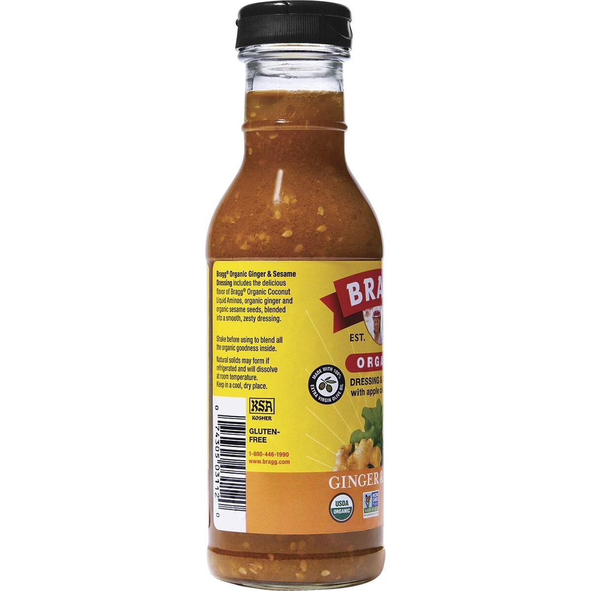 Organic Bragg Ginger & Sesame Salad Dressing - Gluten-Free, Vegan Asian-Inspired Dressing for Salads, Noodles & Stir-Fry Dishes