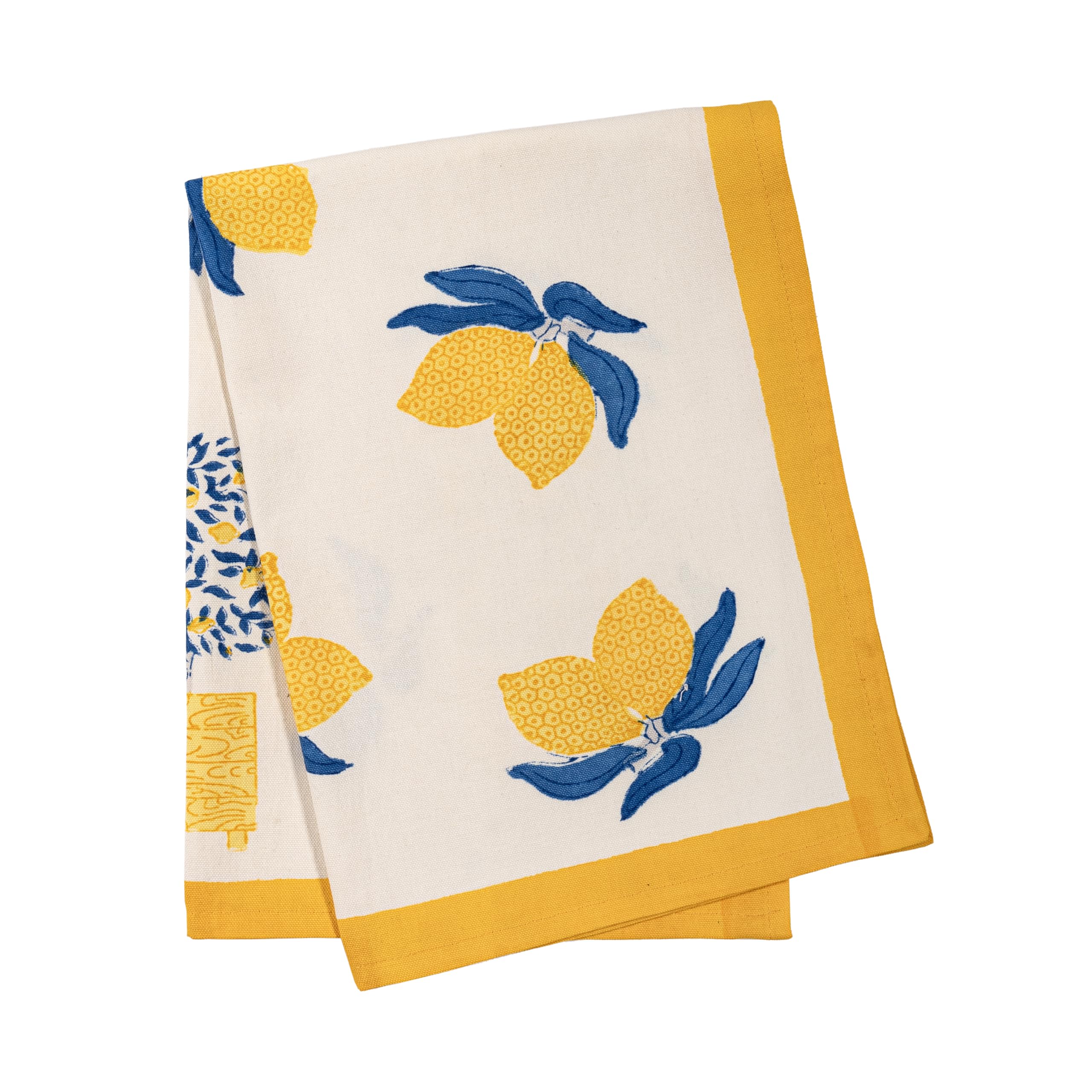 Organic Lemon Tree Tea Towels Set of 3 - 20x30 Inch Blue & Yellow Cotton Kitchen Towels for Drying Dishes, Decor & Gift Giving