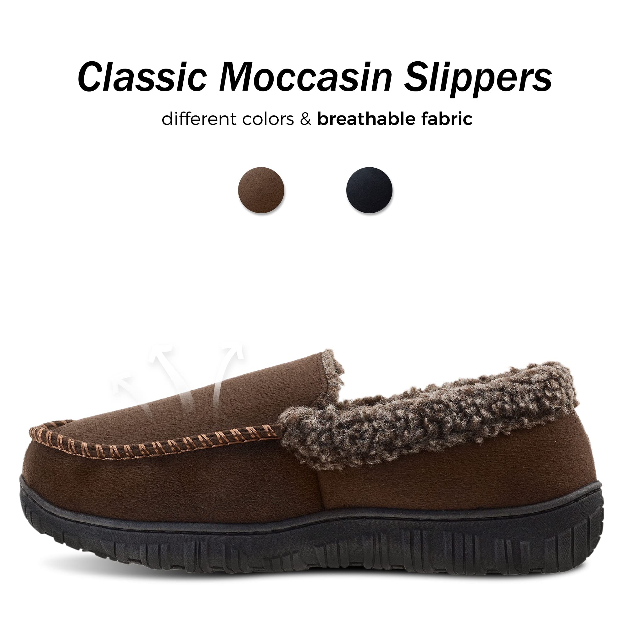 Men's Memory Foam Moccasin Slippers - Ultra Comfortable Indoor/Outdoor House Shoes for Winter Warmth - Perfect for Lounging at Home, Quick Errands & Cozy Evenings