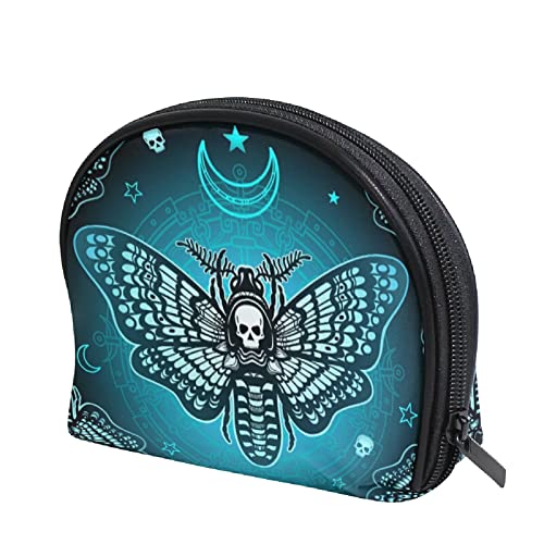 Women's Small Butterfly Skull Cosmetic Bag - Blue Makeup Organizer Pouch with Compartments for Purse, Travel & Daily Essentials | Perfect for Travel, Gym & On-the-Go Beauty Storage