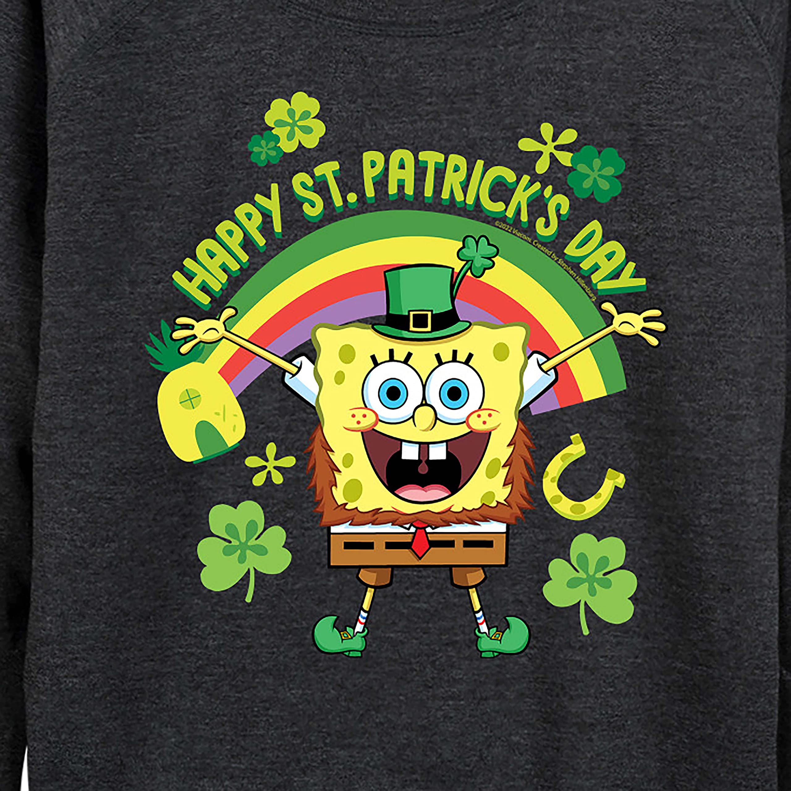 HYBRID APPAREL SpongeBob SquarePants St. Patrick's Day Women's Lightweight French Terry Pullover Hoodie - Cute Cartoon Sweatshirt for Women, St. Patrick's Day Party, Casual Wear & Gift