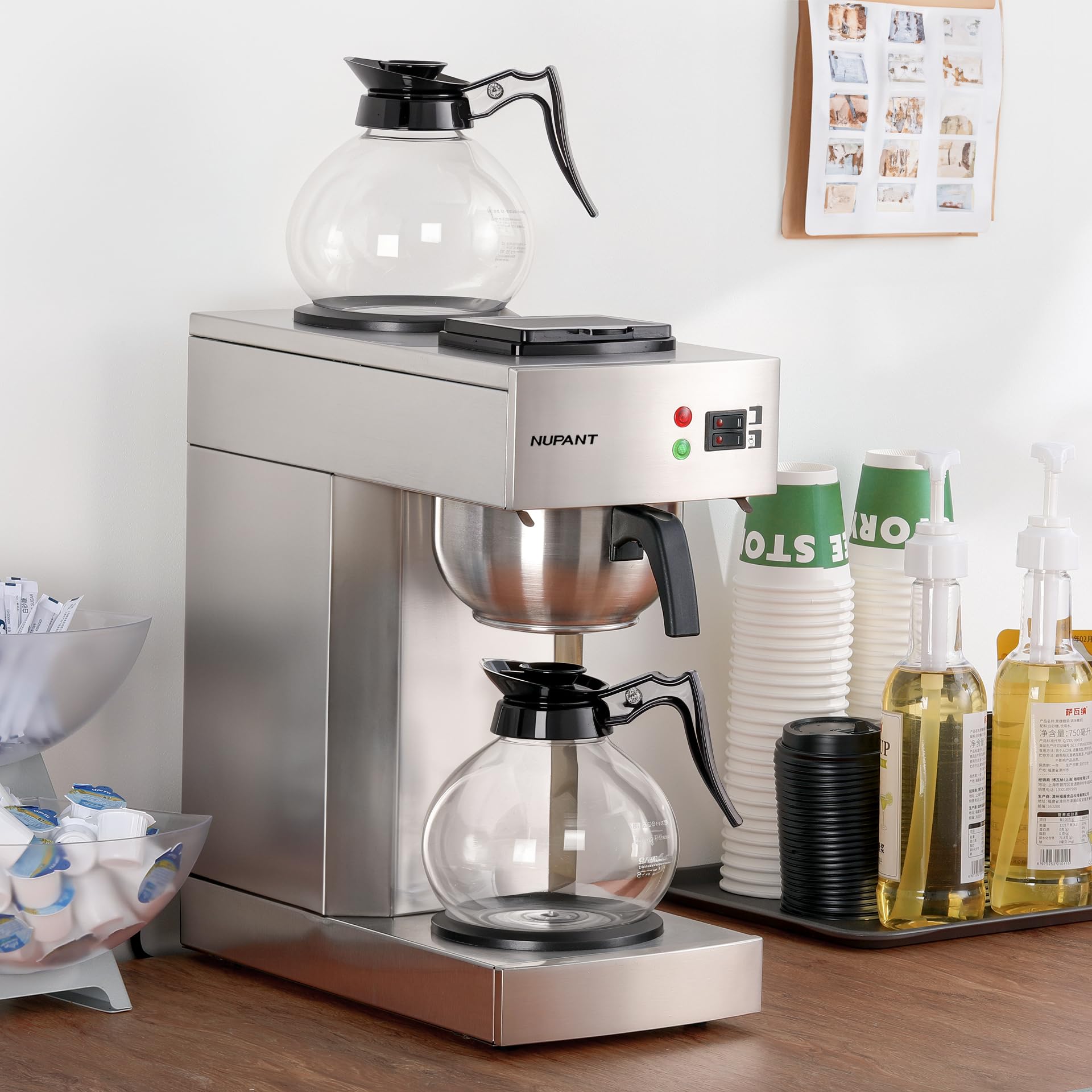 12-Cup Commercial Drip Coffee Maker 1.8L with 2 Glass Carafes & Warming Plates - Stainless Steel Pour Over Coffee Machine for Coffee Bars, Restaurants & Office Break Rooms - Perfect for High Volume Brewing & All-Day Fresh Coffee Service