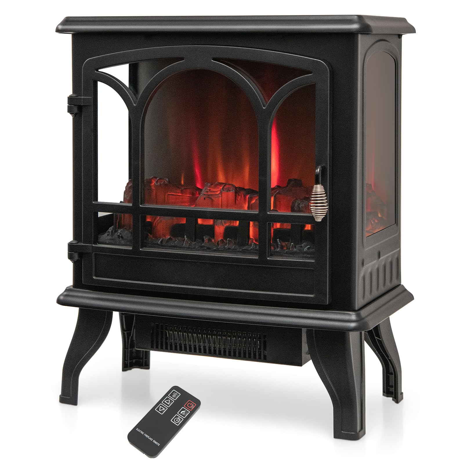 Tangkula 23 Inch Electric Fireplace Stove - Freestanding Infrared Heater with Realistic 3D Flame Effect, 3-Sided Glass View, 1400W Energy Efficient, Overheat Protection - Perfect for Living Room, Bedroom & Office Warmth & Ambiance