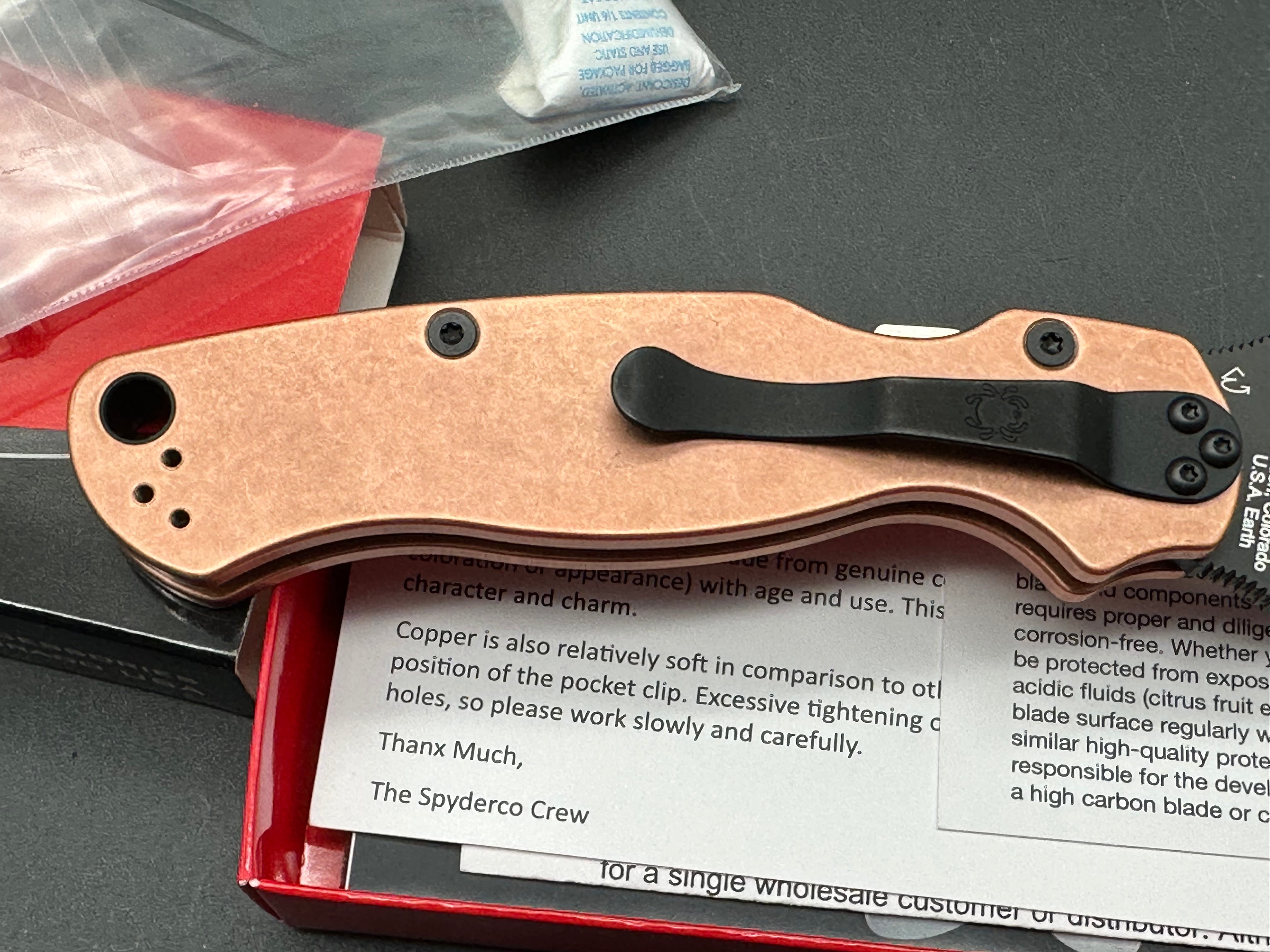 Spyderco Para 2 Folding Knife - Brand New in Box - Copper Rex45 Steel Blade - EDC, Camping & Outdoor Survival Tool