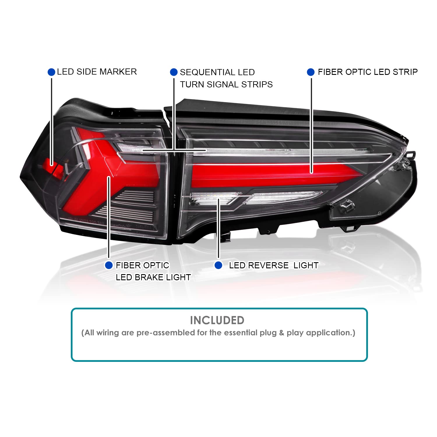 Spec-D Tuning Black LED Sequential Tail Lights with Red Bar - Compatible with 2019-2023 Toyota RAV4 - Left & Right Pair Assembly - Upgrade Your Car's Style & Safety for Night Driving