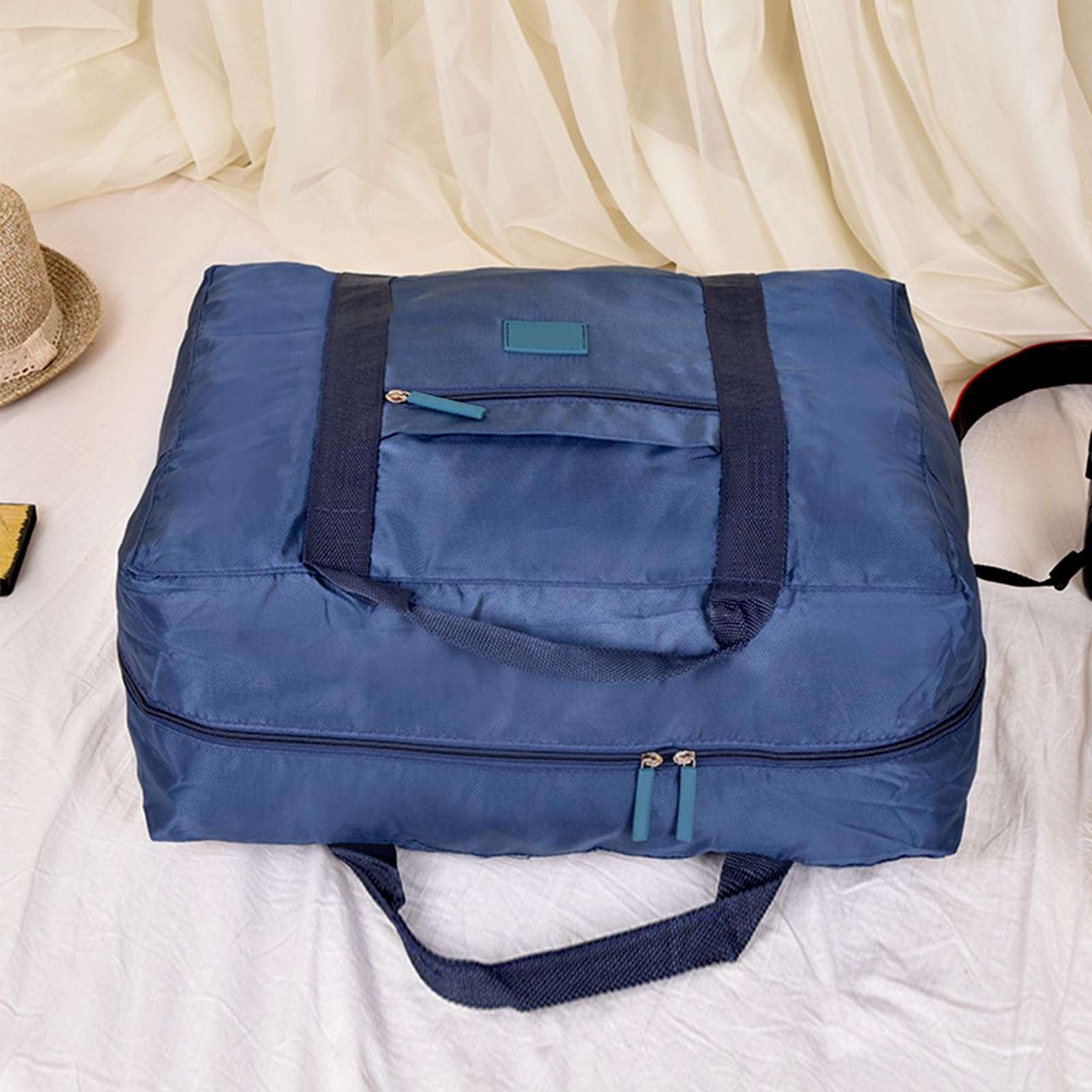 INVODA Lightweight Foldable Waterproof Travel Duffel Bag - Gym Sports Tote Carry On Luggage for Weekend Trips & Overnight Stay (Green+Blue) | Perfect for Air Travel, Workout, Beach & Camping