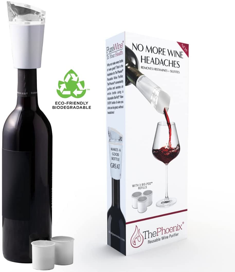 PureWine Phoenix Wine Filter & BioPod Refills Bundle - Premium Wine Purifier & Aerator Set for Red & White Wines - Perfect for Home Entertaining, Gifts & Wine Enthusiasts