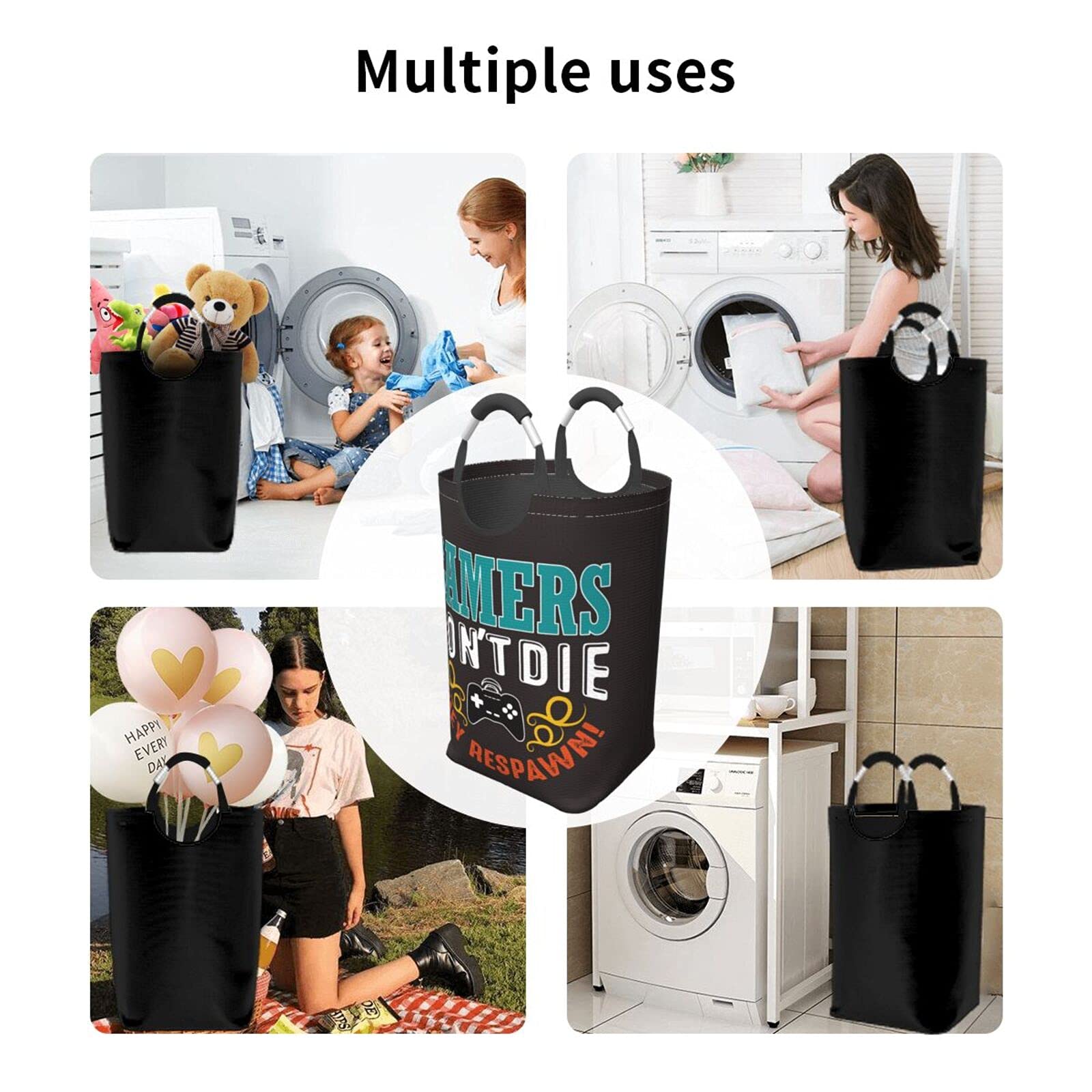 Gaming-Themed Laundry Basket with Handles - Foldable Clothes Hamper & Storage Organizer for Gamers | Perfect for Bedroom, Bathroom, Dorm & Game Room Organization | Great for Dirty Clothes, Toys & Accessories