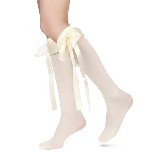 Thin Beige Ribbon Ruffle Bow