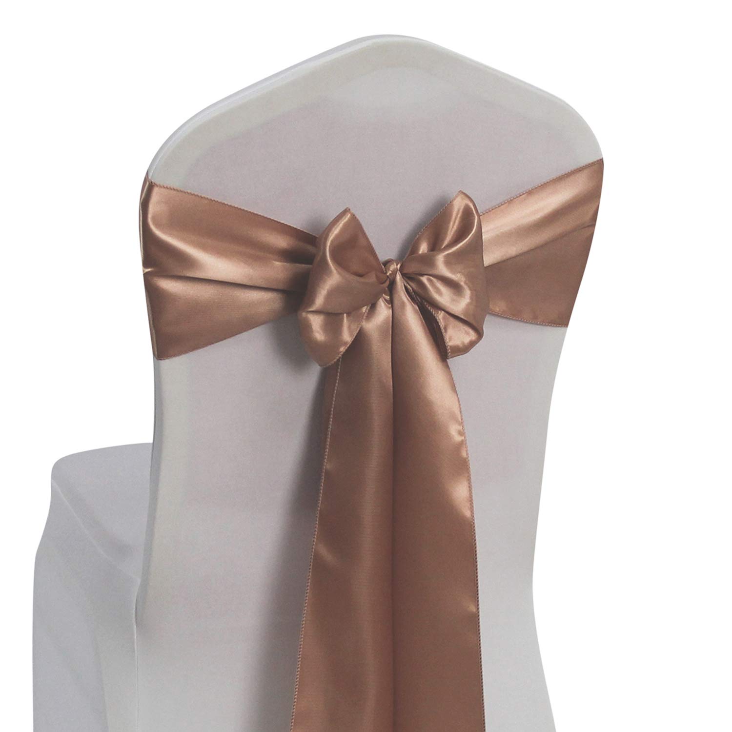 WELMATCH Rose Gold Satin Chair Sashes - 12 Pack Wedding Chair Bows for Banquet, Party & Event Decoration - Elegant Table Setting Accessories for Bridal Showers, Anniversary Celebrations and Formal Dinners