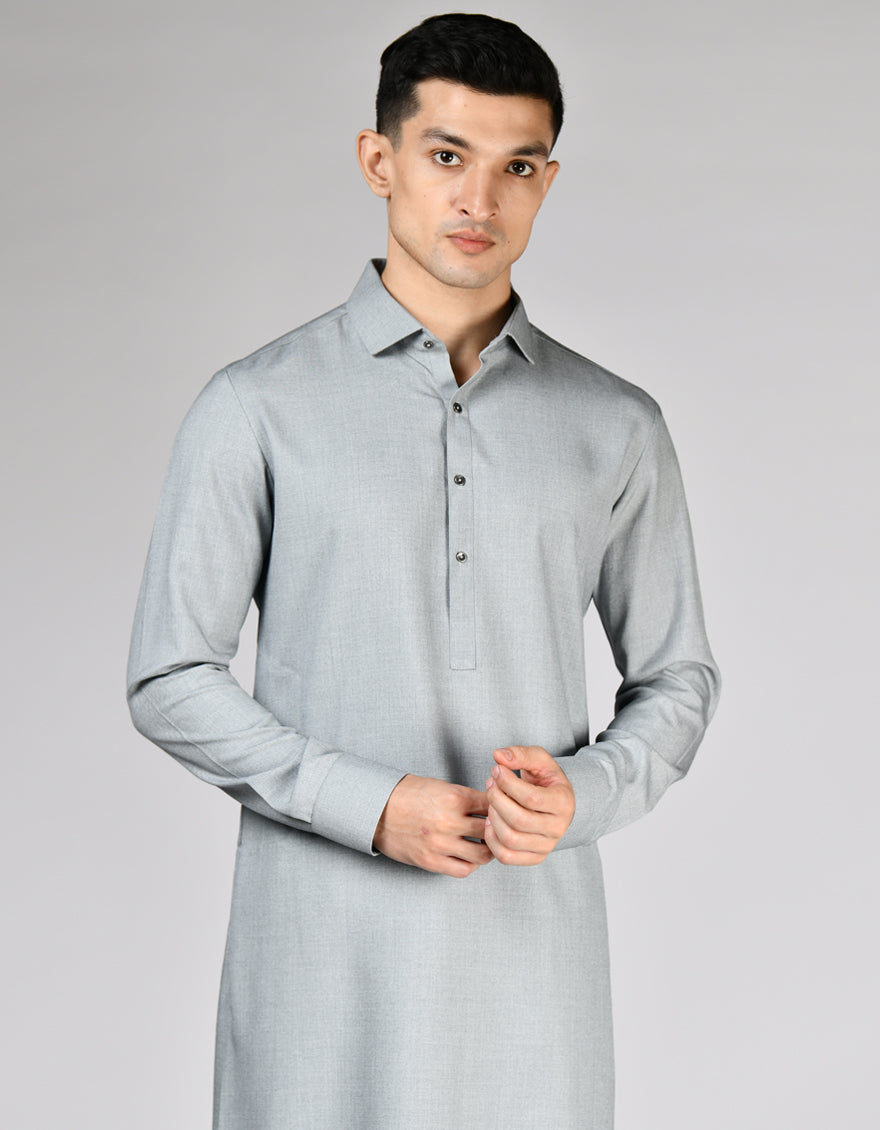 Elegant Blended Grey Shalwar Kameez by J. Junaid Jamshed - Traditional Pakistani Outfit for Men - Perfect for Weddings, Eid & Special Occasions