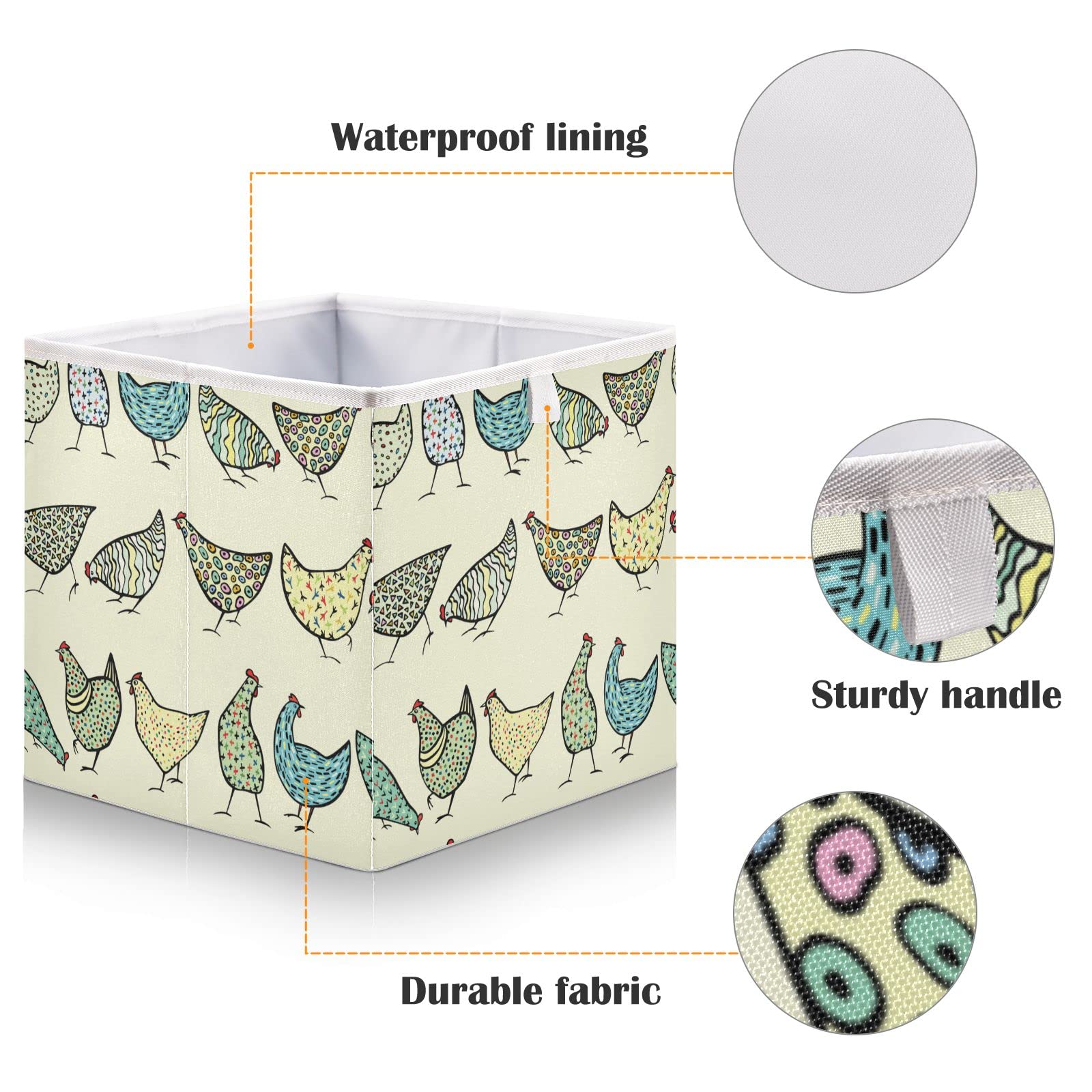 Abstract Hand-Drawn Chickens Storage Basket - Collapsible Square Bin for Nursery, Home Office & Dorm Room | Perfect for Organizing Toys, Books & Laundry