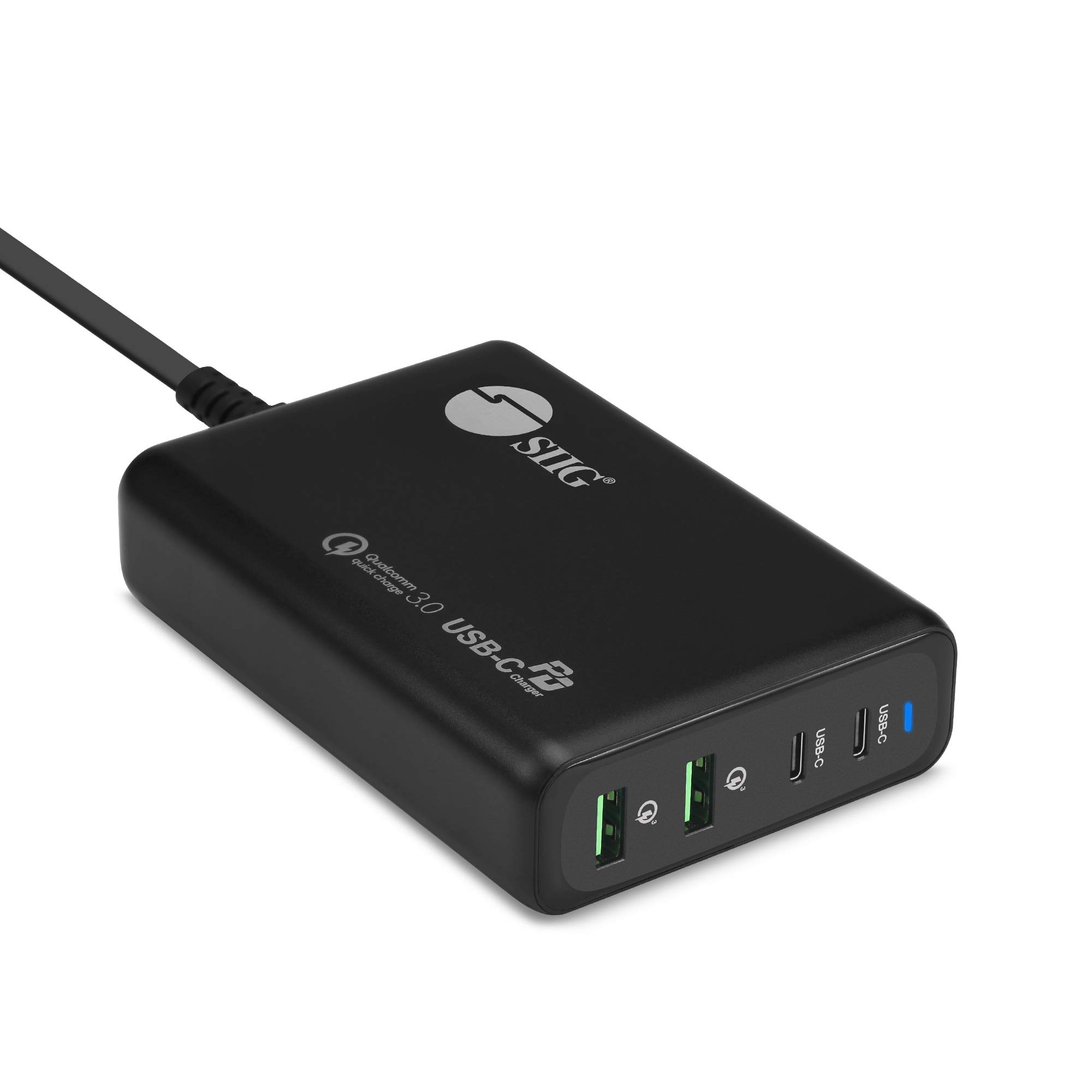 SIIG 4-Port 100W USB-C Charging Station with 2X USB-C & 2X USB-A Ports, PD & QC 3.0 Fast Charger for MacBook, iPhone, Samsung, iPad - Perfect for Home, Office & Travel (AC-PW1N11-S1)