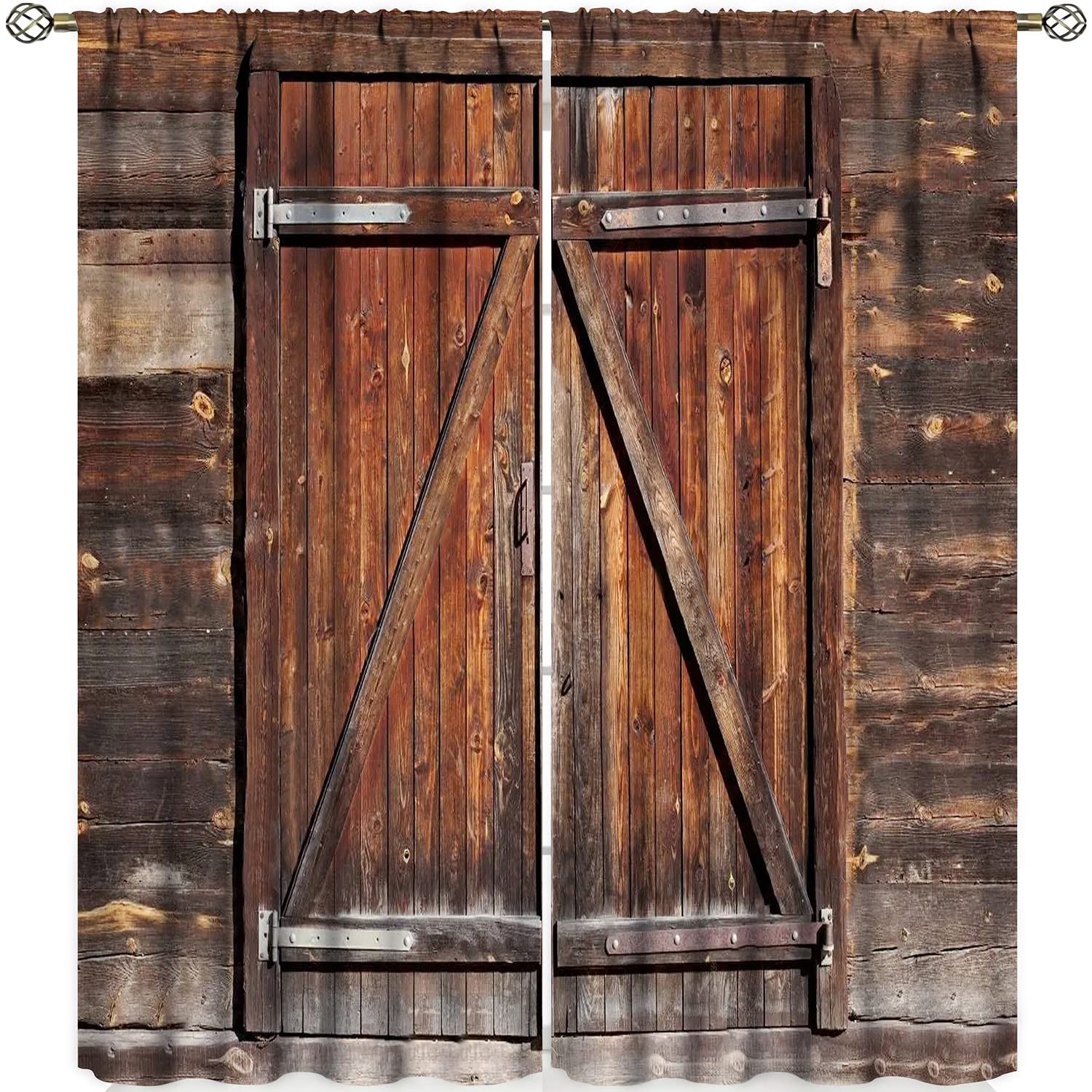 Rustic Wooden Barn Door Curtains - Vintage 2 Panel Set for Living Room, Bedroom & Kitchen - 52x84 Inch Window Drapes - Perfect for Farmhouse, Cottage & Rustic Home Decor