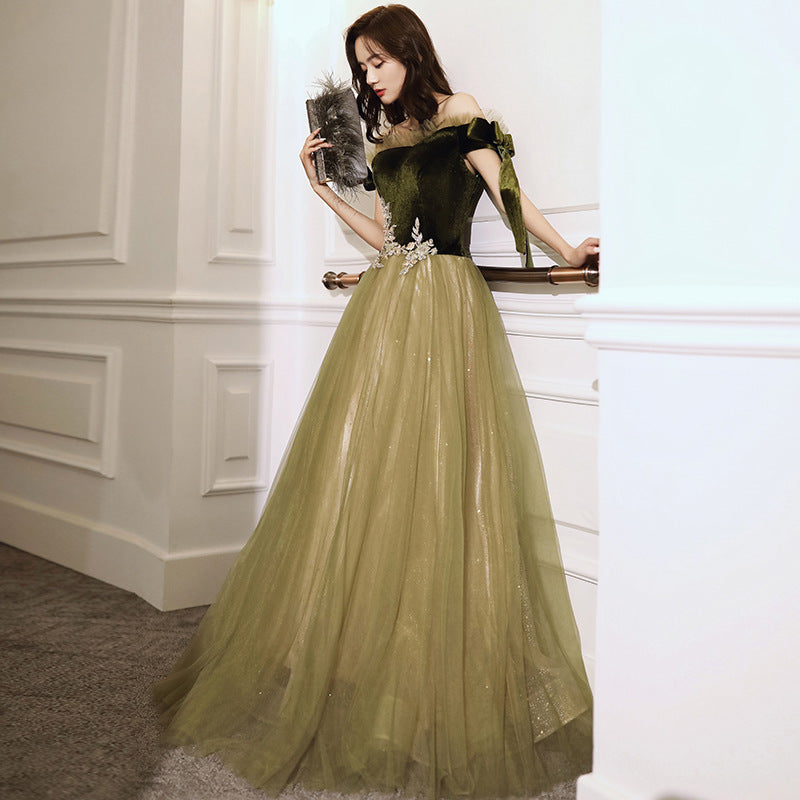 Elegant Off Shoulder Green Prom Dress - A-Line Evening Gown for Party, Homecoming, Formal Events | Perfect for Dances, Weddings & Special Occasions
