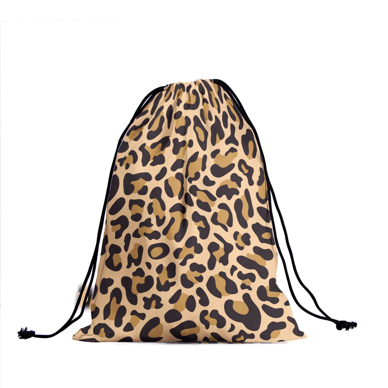 Brown Leopard Print Gymnastics Grip Bag - Adjustable Drawstring Storage Pouch for Sports Gear, Shoes & Towels - Wildlife Cheetah Pattern Polyester Bag for Gym, Travel & Dance Practice