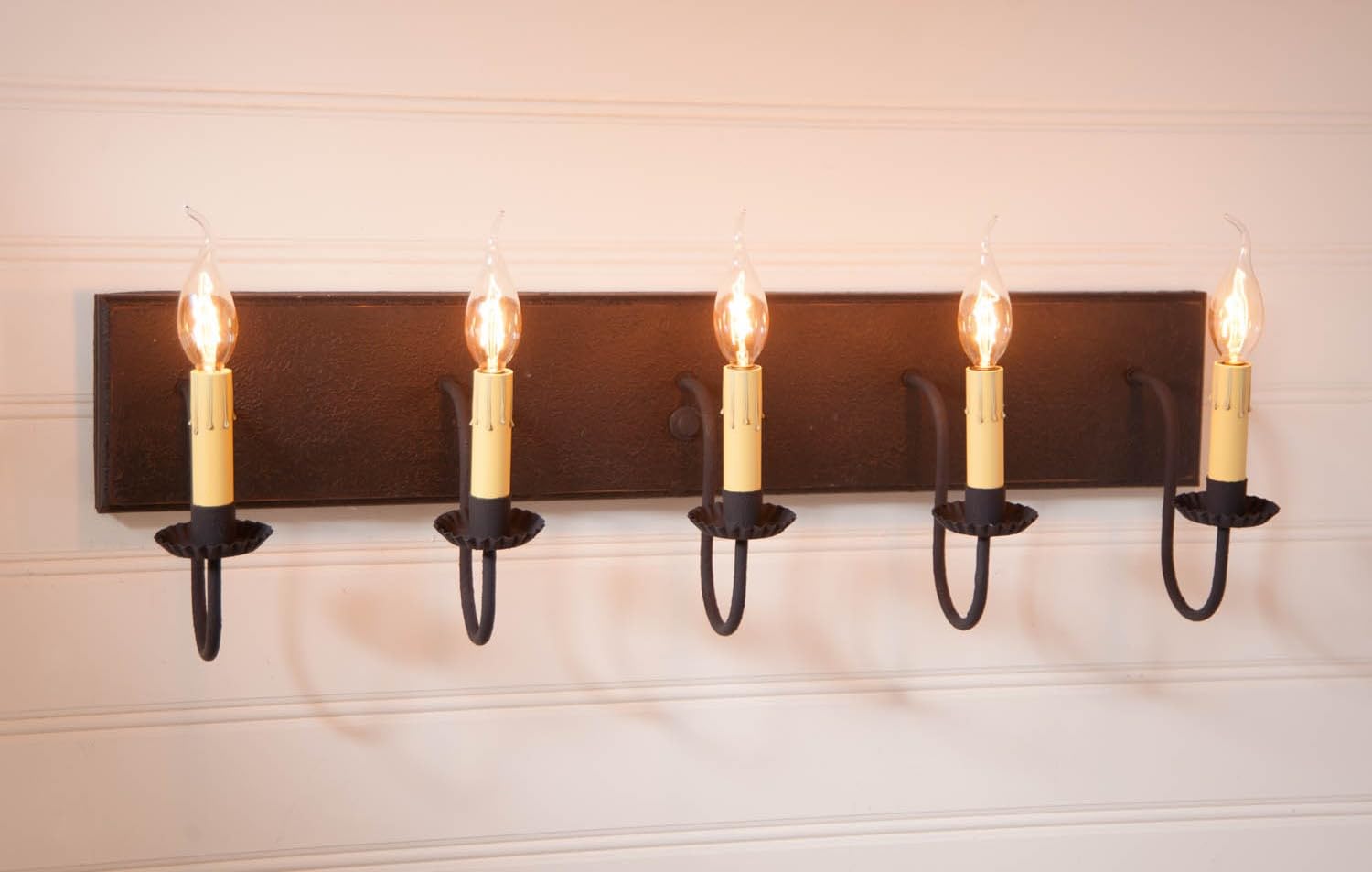 Black 5-Arm Vanity Light by Irvin's Country Tinware - Perfect for Bathroom, Dressing Room & Bedroom Makeup Area