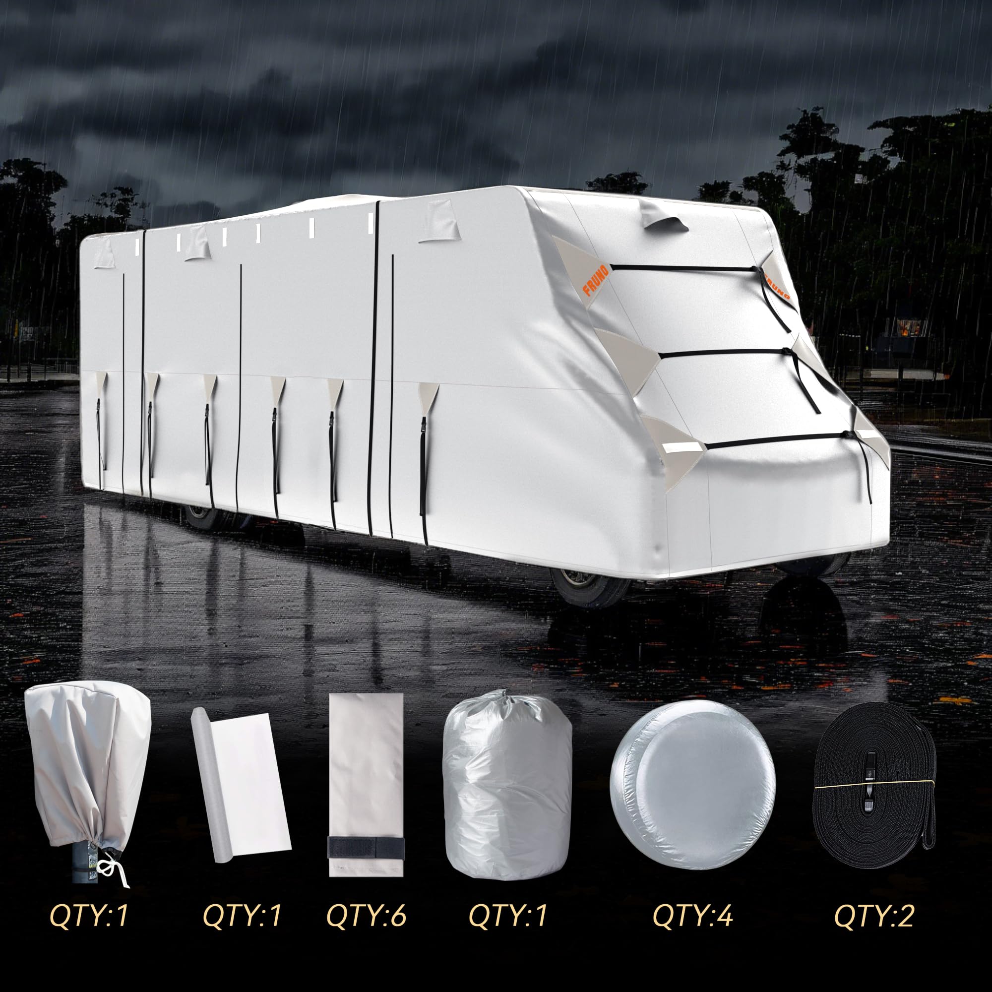 Oxford Fabric Class C RV Cover 29'-32' Waterproof, Rip-Resistant, Anti-UV Motorhome Camper Cover for Winter Snow Protection - Includes Jack Cover, 4 Tire Covers & Gutter Covers | Perfect for Outdoor Storage, Winter Weather & Long-Term Vehicle Protection