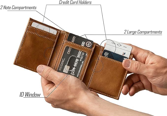 Premium Rockies Laser Engraved Genuine Leather Trifold Wallet for Men - Stylish RFID Blocking Billfold with ID Window - Perfect for Travel, Business & Everyday Use
