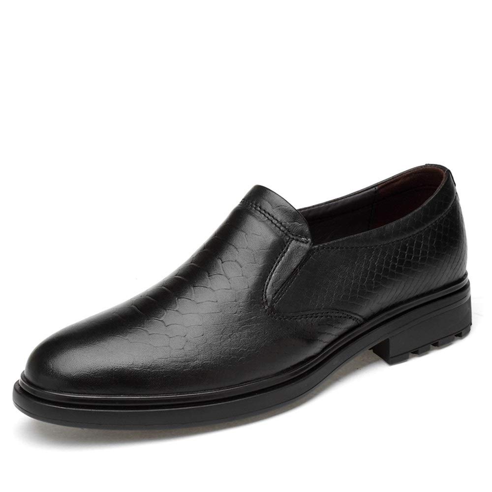 HOOENG Men's Slip-On Oxford Shoes - Genuine Cowhide Crocodile Print, Round Toe, Anti-Slip Sole - Black Size 10 | Perfect for Business Casual, Office Wear & Formal Occasions