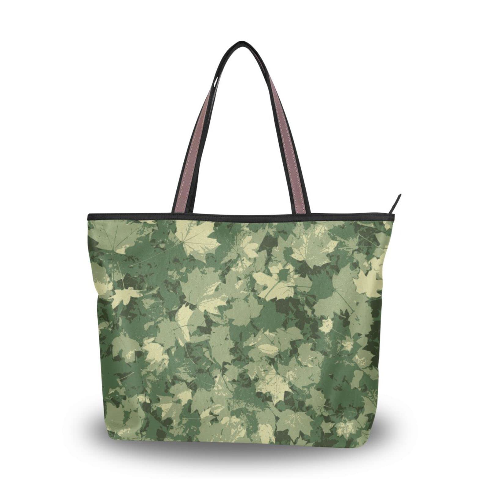 Camo Print Tote Bag for Women - Large Capacity Zipper Grocery Bag, Durable Reusable Shopping Purse (2 Sizes) - Perfect for Grocery Shopping, Beach Trips & Daily Commute
