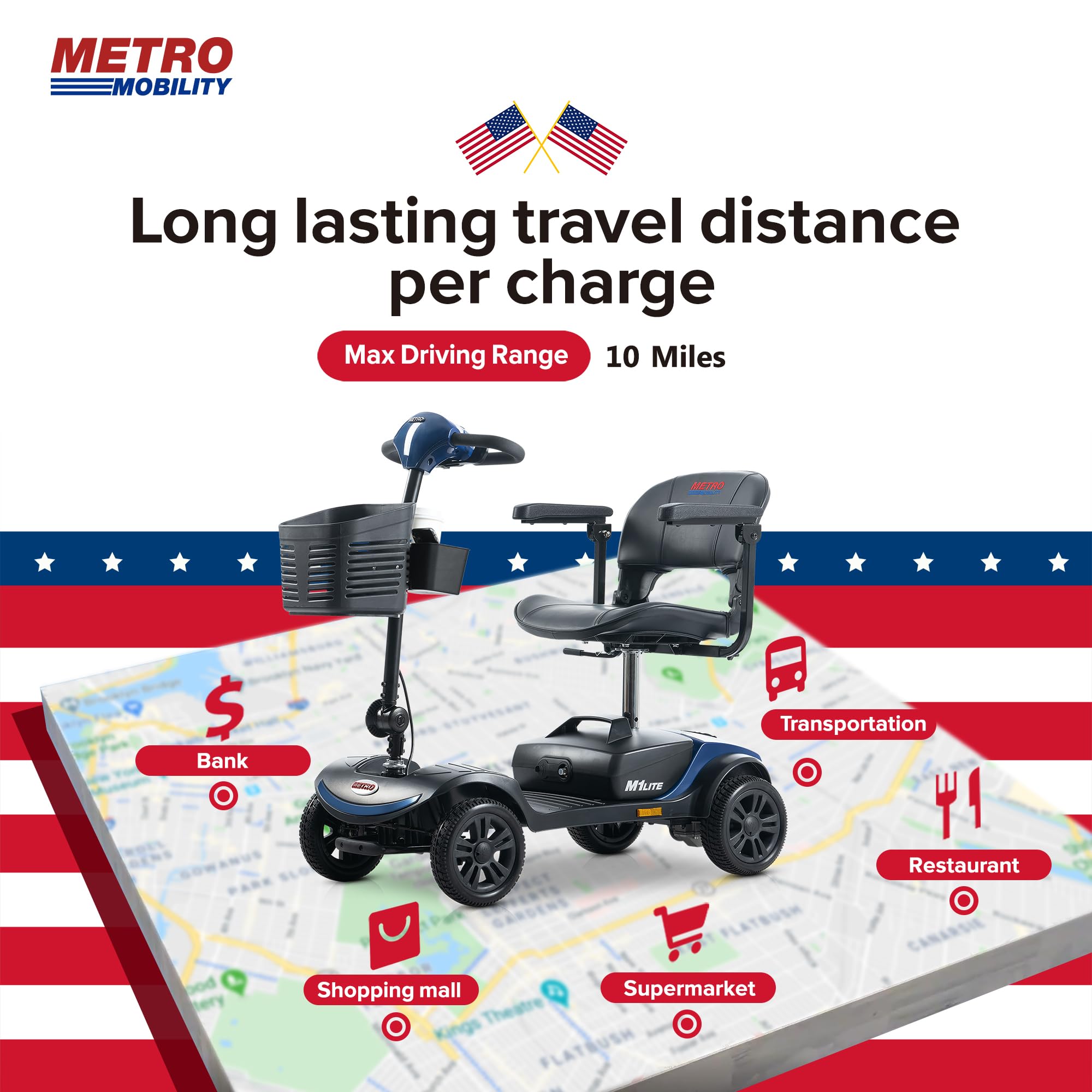 4 Wheel Folding Mobility Scooter for Adults & Seniors - Electric Powered Medical Scooter Wheelchair - Compact Heavy Duty Travel Scooter (Light Blue) - Ideal for Airports, Shopping Malls & Outdoor Activities