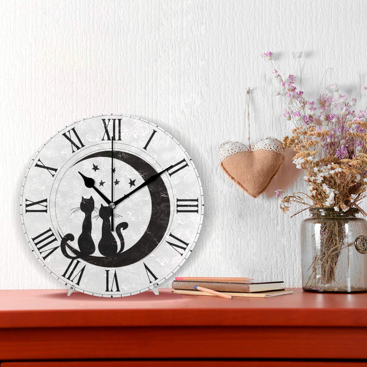 Moon Cat Wall Clock - Silent Non-Ticking Decorative Clock for Home, Office, Bedroom & Living Room | Perfect Gift for Cat Lovers & Space Enthusiasts