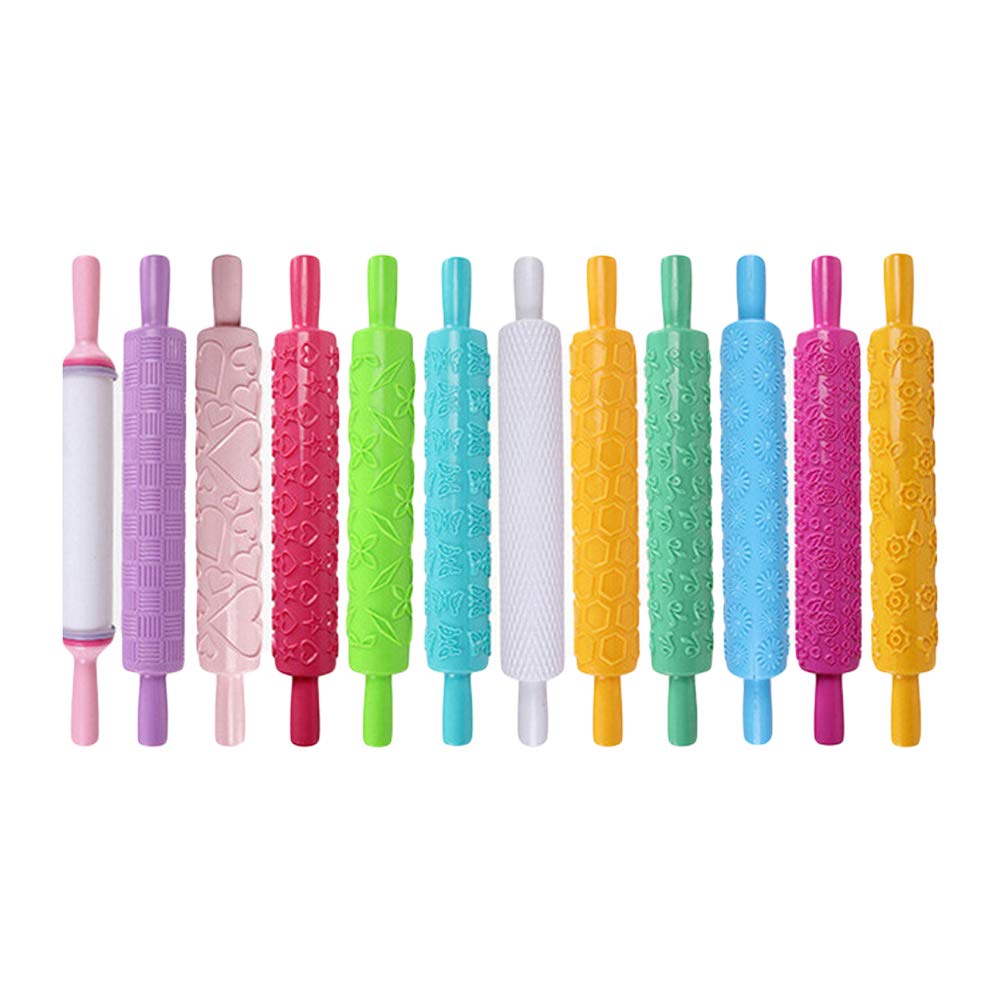 Newooh Embossed Rolling Pin for Cake Decorating - Non-Stick Textured Design for Fondant, Pie Crust, Cookies & Pastry - Perfect for Baking, Icing, Clay & Dough - Ideal for Home Bakers & DIY Craft Projects