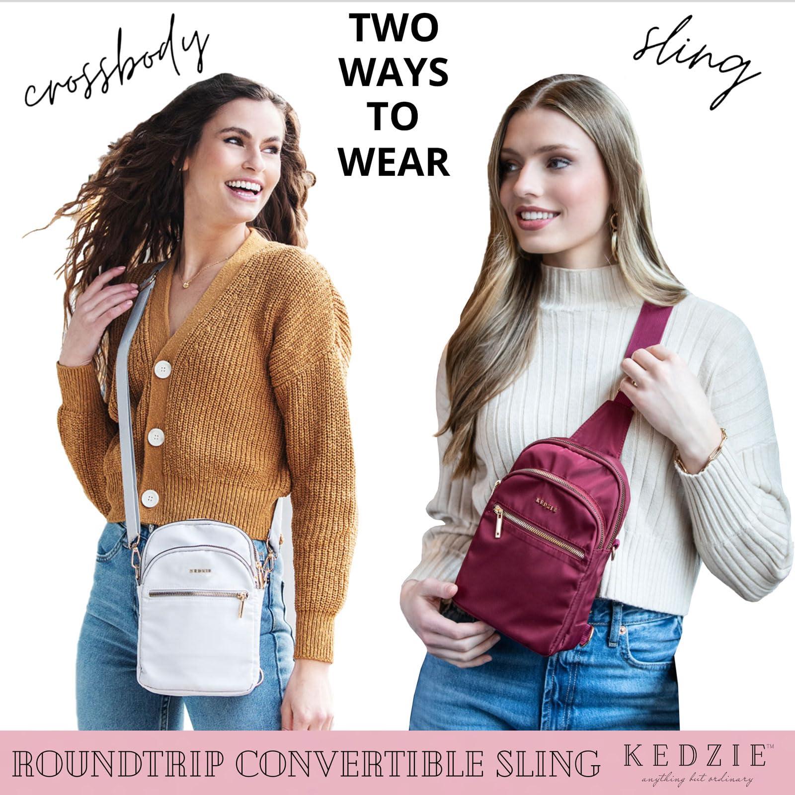 KEDZIE Women's Roundtrip Convertible Sling & Crossbody Bag with Adjustable Strap - Perfect for Travel, Work, and Everyday Use