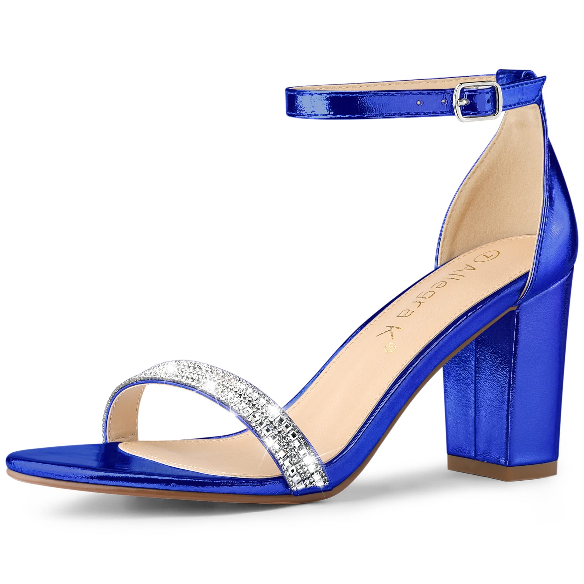 Allegra K Women's Rhinestone Ankle Strap Chunky Heel Sandals - Elegant Party Shoes for Weddings, Prom & Evening Events