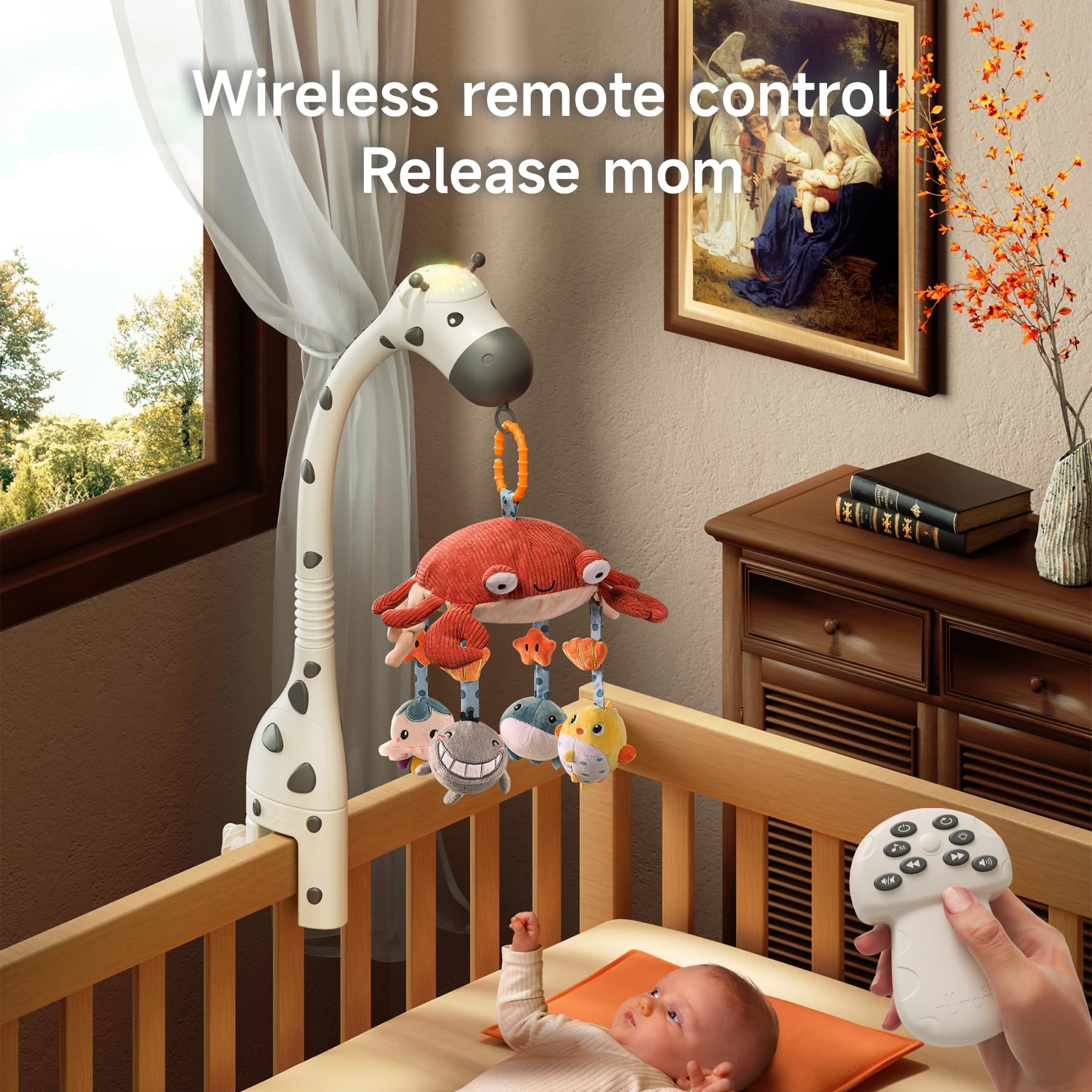 TUMAMA Baby Crib Mobile with Night Light & Music - 3-in-1 Remote Control Giraffe Toy for Newborns 0-9 Months - Perfect Nursery Gift for Soothing Sleep