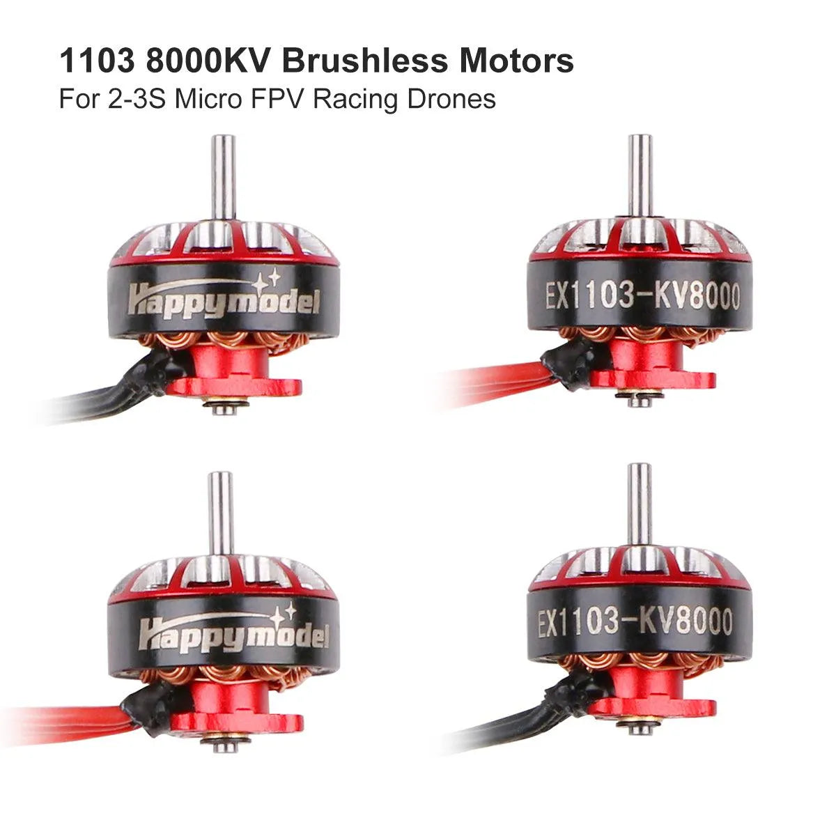 4pcs Happymodel EX1103 8000KV & 12000KV 1.5mm Micro Drone Motors for 2S/3S FPV Racing Drones - Perfect for Tiny Whoop, Indoor Flying, and DIY Quadcopter Builds