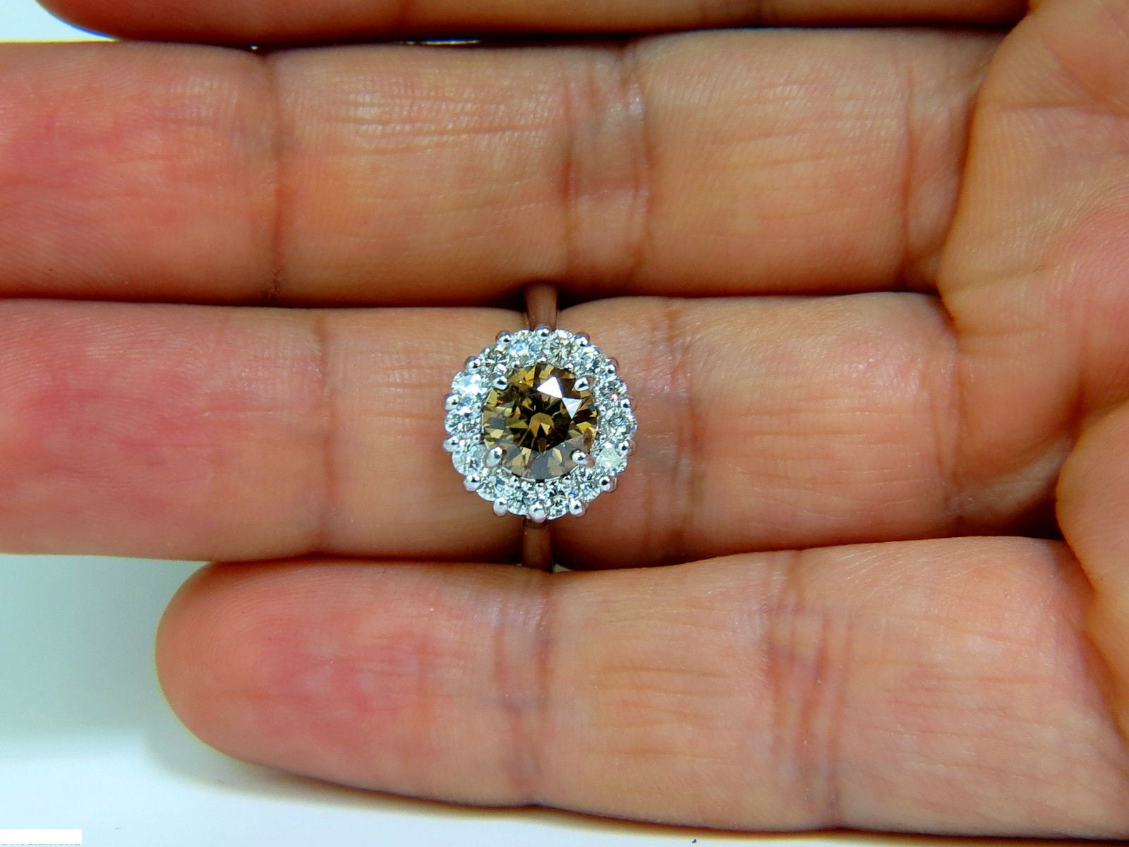 2.01CT Natural Fancy Orange Brown Diamond Cluster Halo Ring - G/VS Full Cuts - Elegant Engagement, Wedding & Anniversary Jewelry Gift